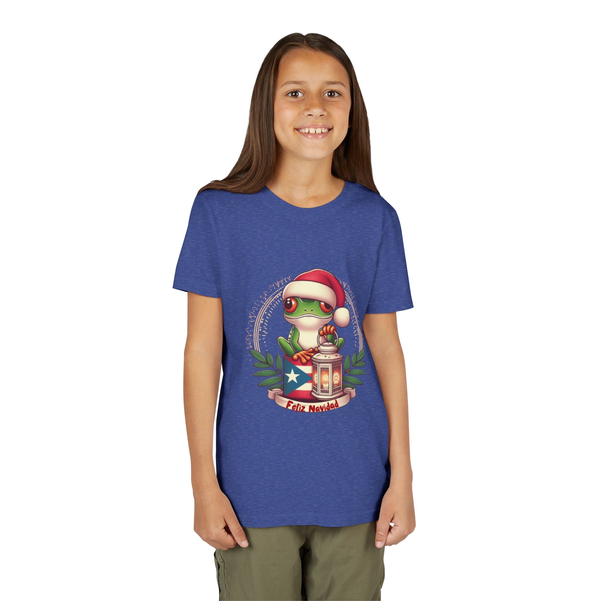Kids Tee Cute Frog with Puerto Rican Flag & Lantern (Feliz Navidad)