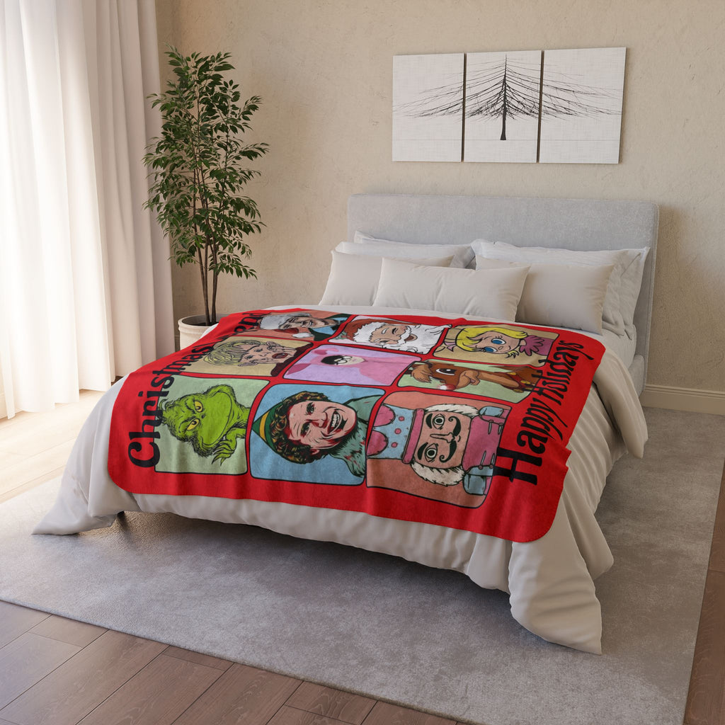 Christmas Legend Fleece Sherpa Blanket Happy Holidays Retro Characters including Benito from Puerto Rico