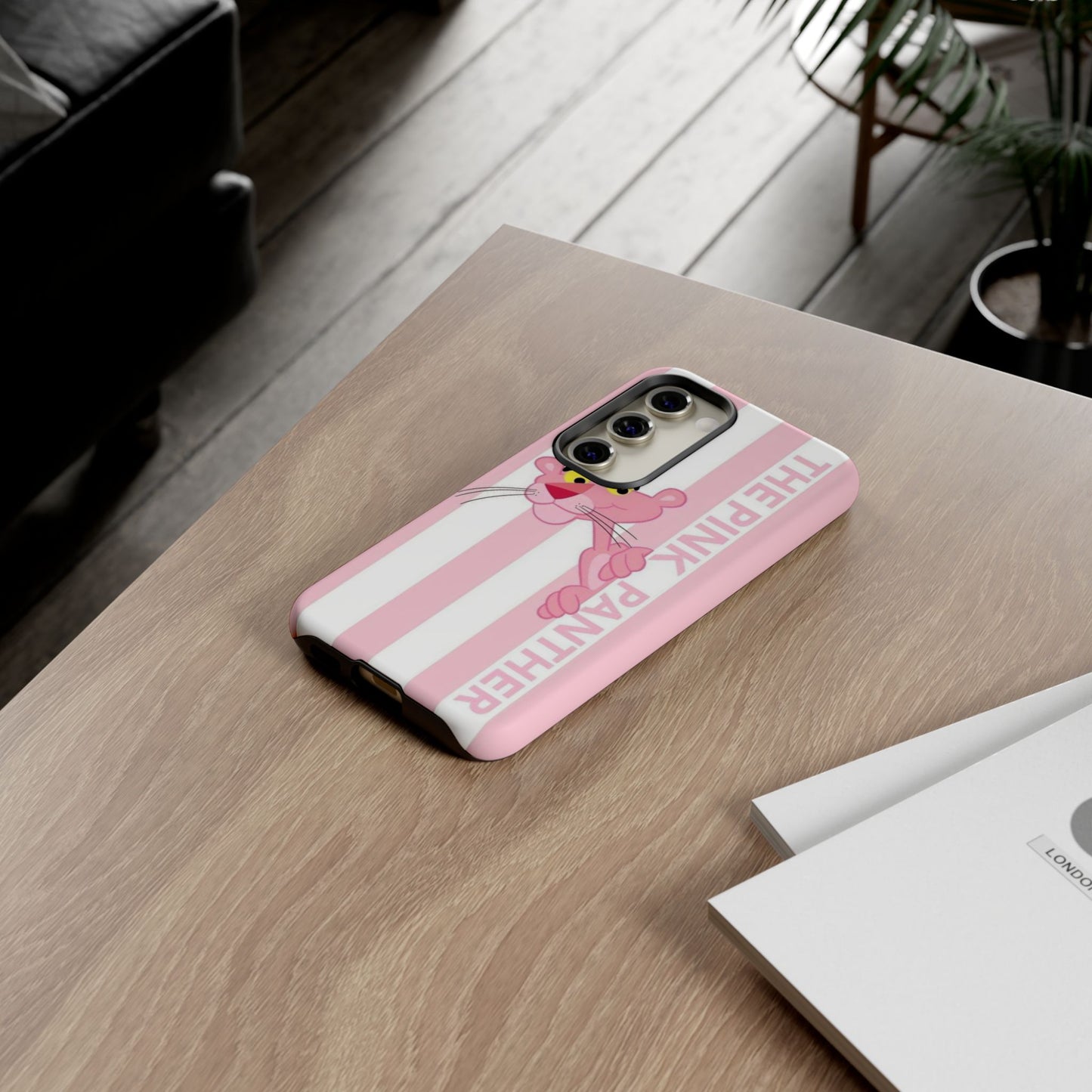 Pink Panther Tough Case Retro Striped Phone Case with "The Pink Panther" Design