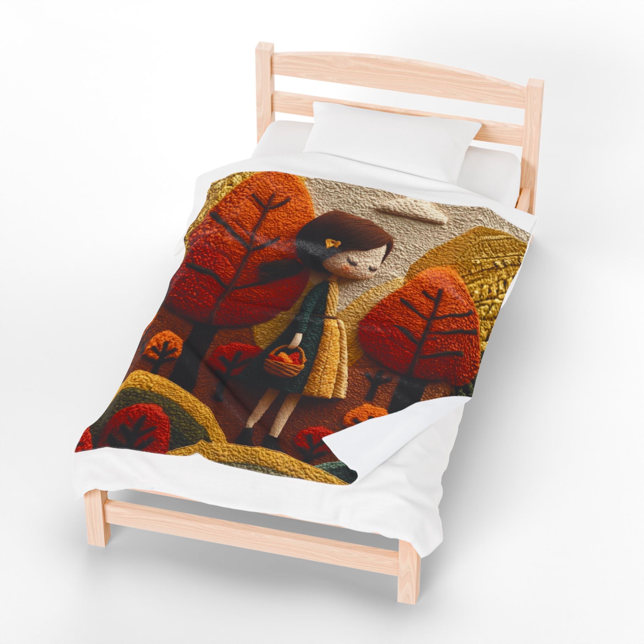 Autumn Forest Girl Plush Blanket — Cozy Velveteen Fall Throw