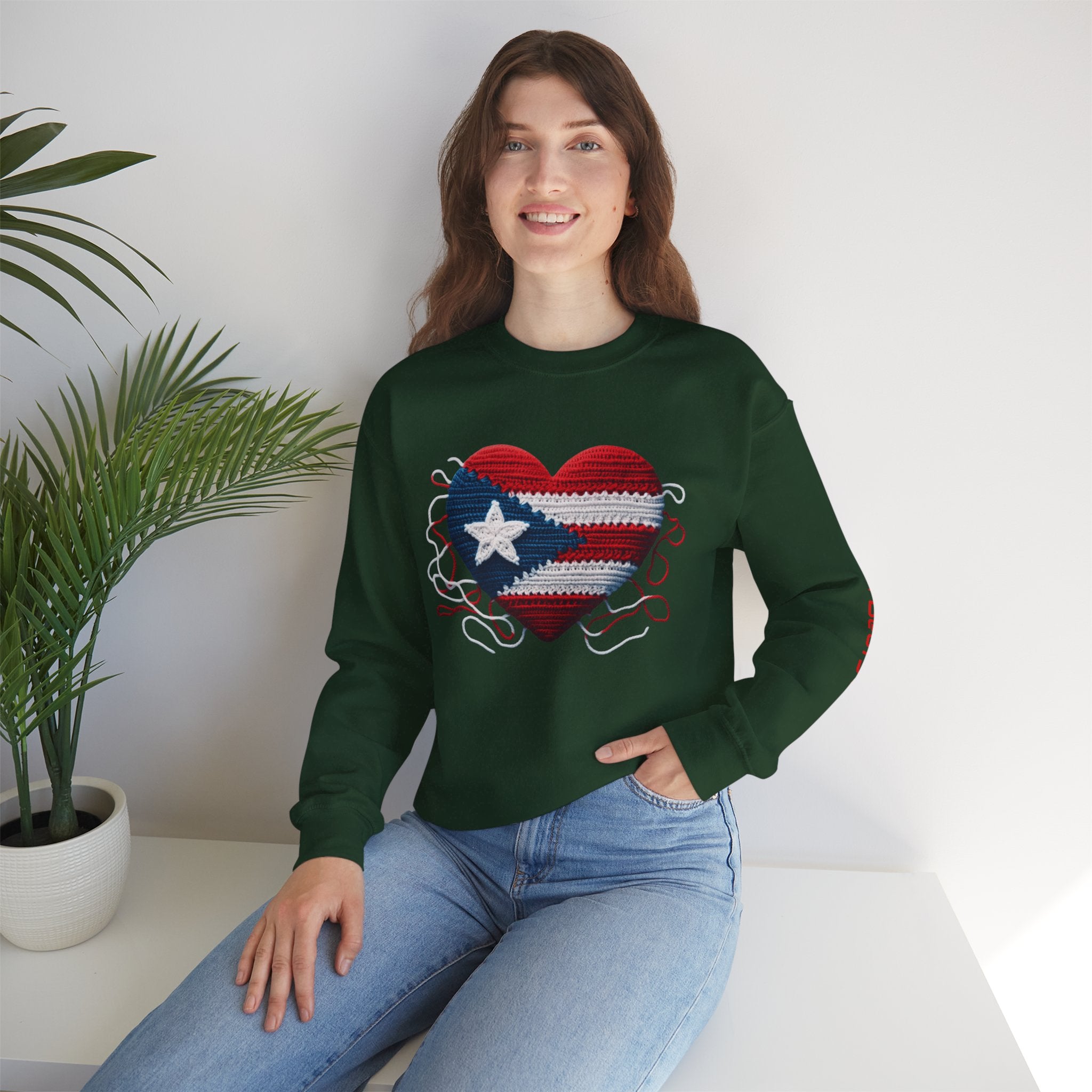 Puerto Rico Heart Crewneck Sweatshirt  Puerto Rican Flag Heart Knit Design