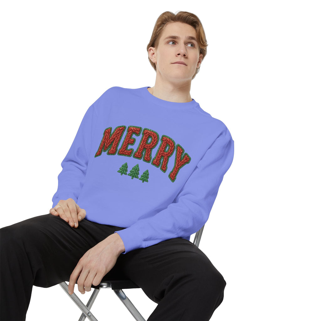 Merry Holiday Sweatshirt — Cozy Christmas Pullover with Tree Graphics Festive Holiday Designs