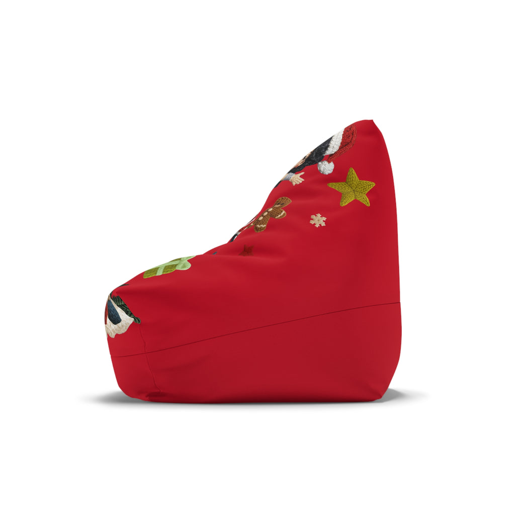 Holiday Superhero Bean Bag Cover — Festive Red Wonder Woman & Superman Knit Design