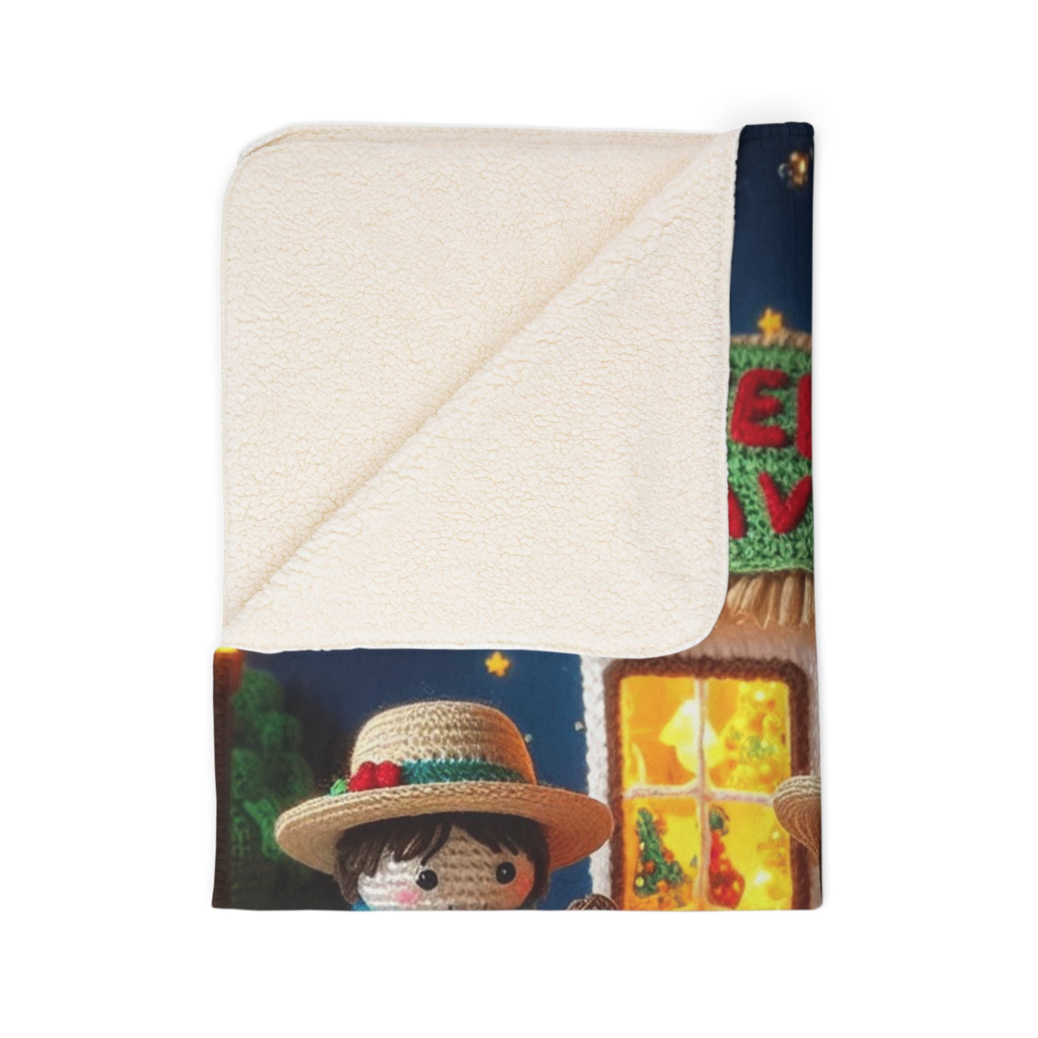 Feliz Navidad Fleece Sherpa Blanket — Festive Mexican Carolers Holiday Throw Puerto Rico Design Blanket