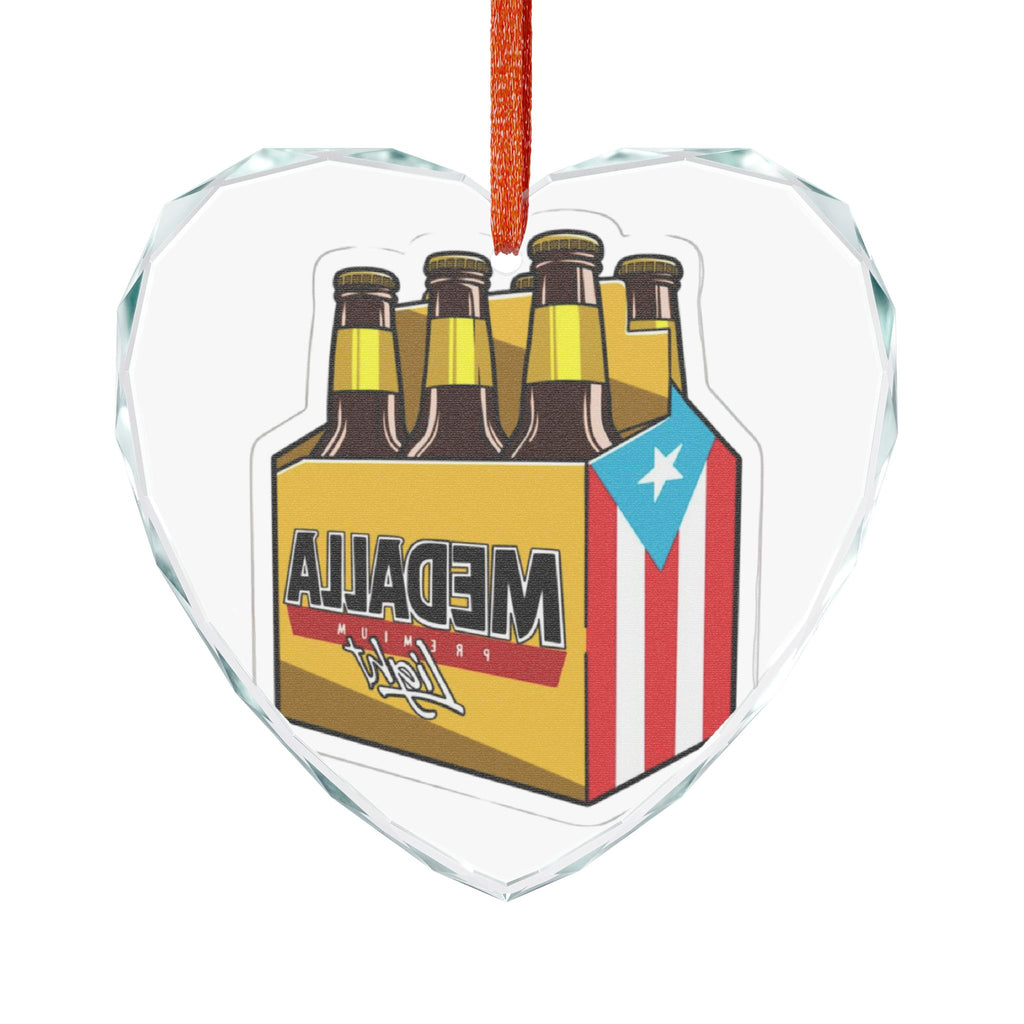 Puerto Rican glass ornament Heart-Shaped Crystal Ornament - Medalla Beer Design