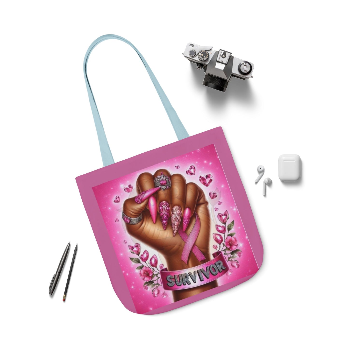 Breast Cancer Survivor Tote Bag  Pink Ribbon Empowerment Canvas Tote