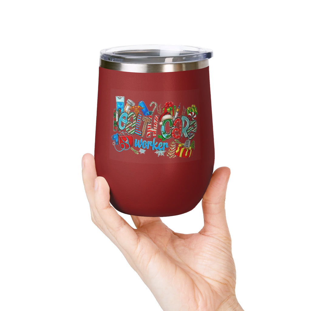 Healthcare Worker 12oz Wine Tumbler — Colorful Holiday Medical Staff Gift Medical Christmas Mug