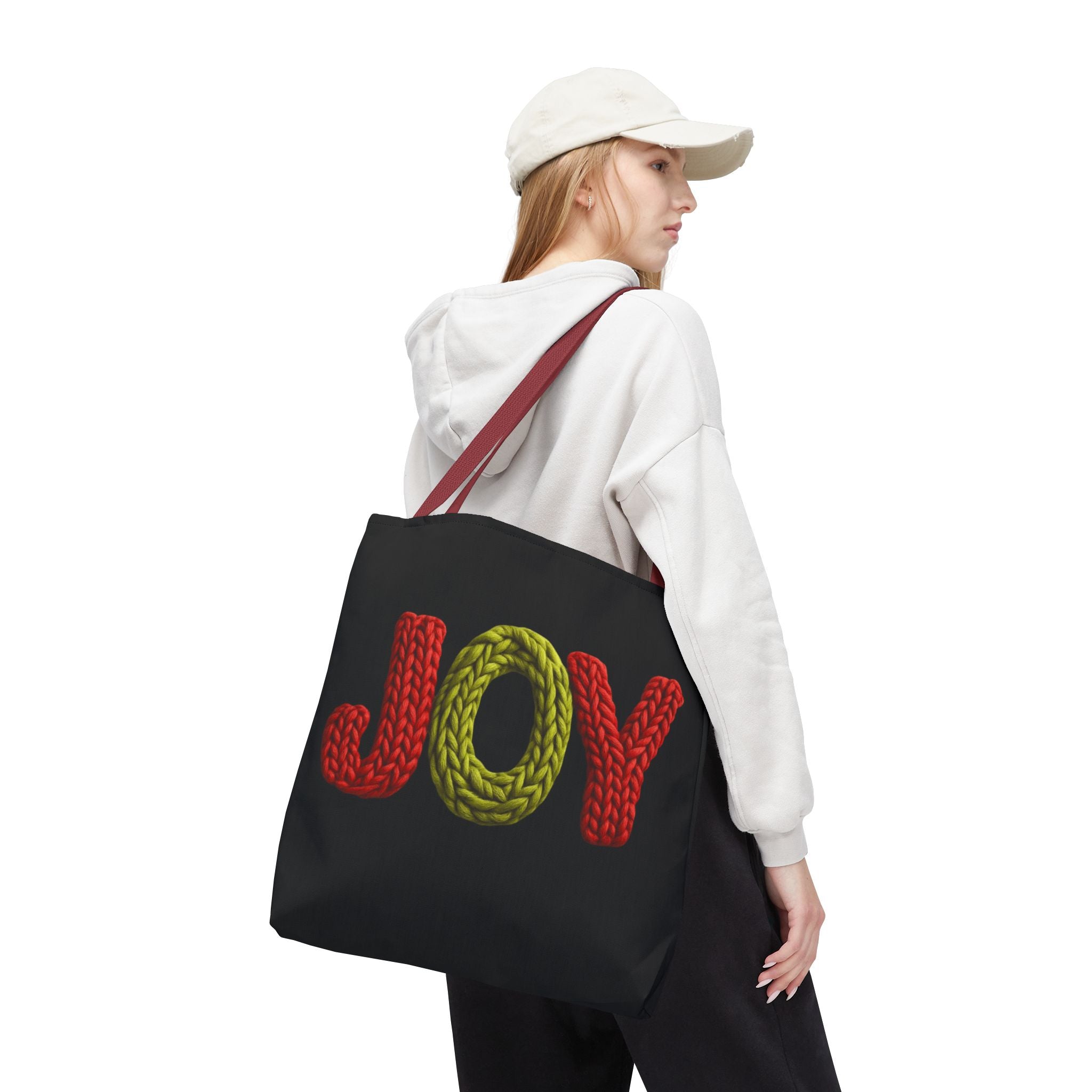 Christmas Tote Bag  Festive Holiday DesigJoy Knit Tote Bag  Colorful 'JOY' Yarn Design, Cozy Holiday Gift Tote