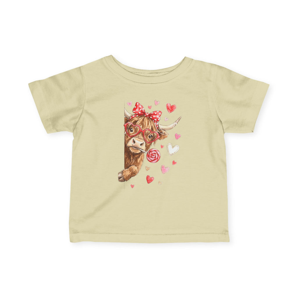 Infant Tee  Watercolor Highland Cow with Hearts (Cute Valentine Baby Top)