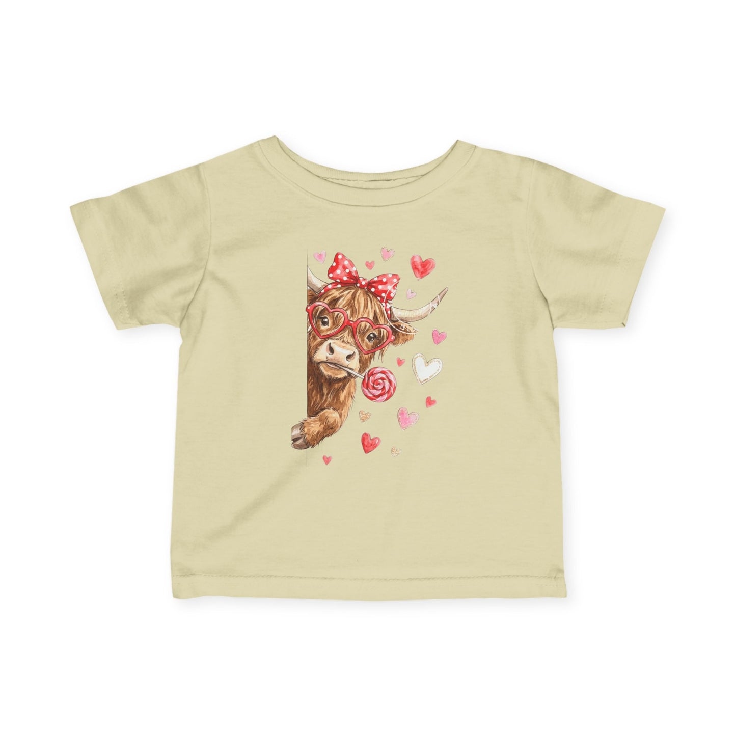 Infant Tee  Watercolor Highland Cow with Hearts (Cute Valentine Baby Top)
