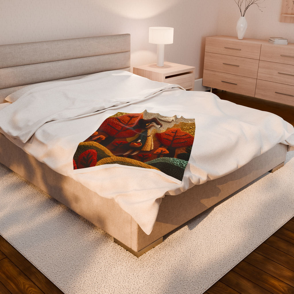 Autumn Forest Girl Plush Blanket — Cozy Velveteen Fall Throw