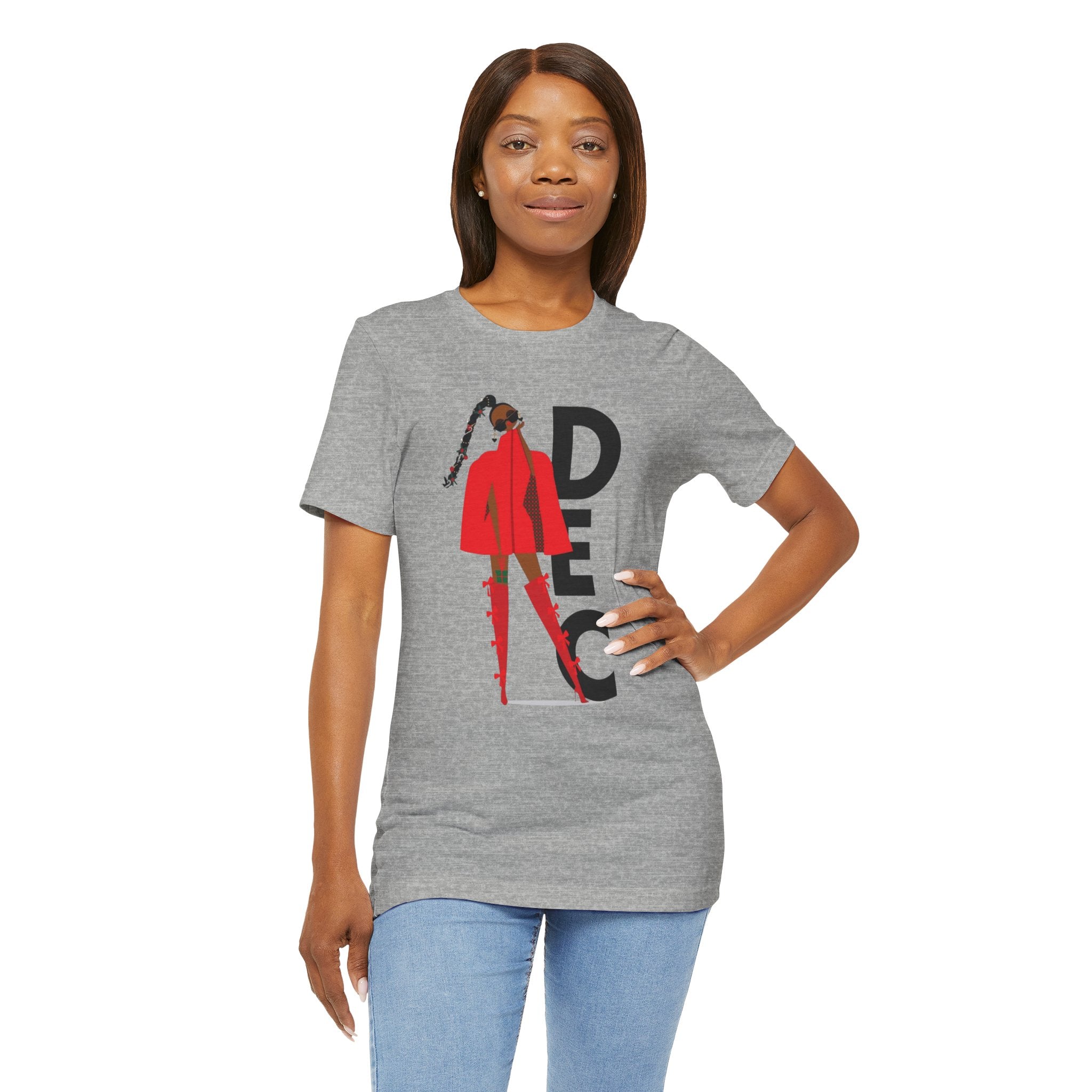December Fashion Tee  Red Coat Model Graphic Shirt