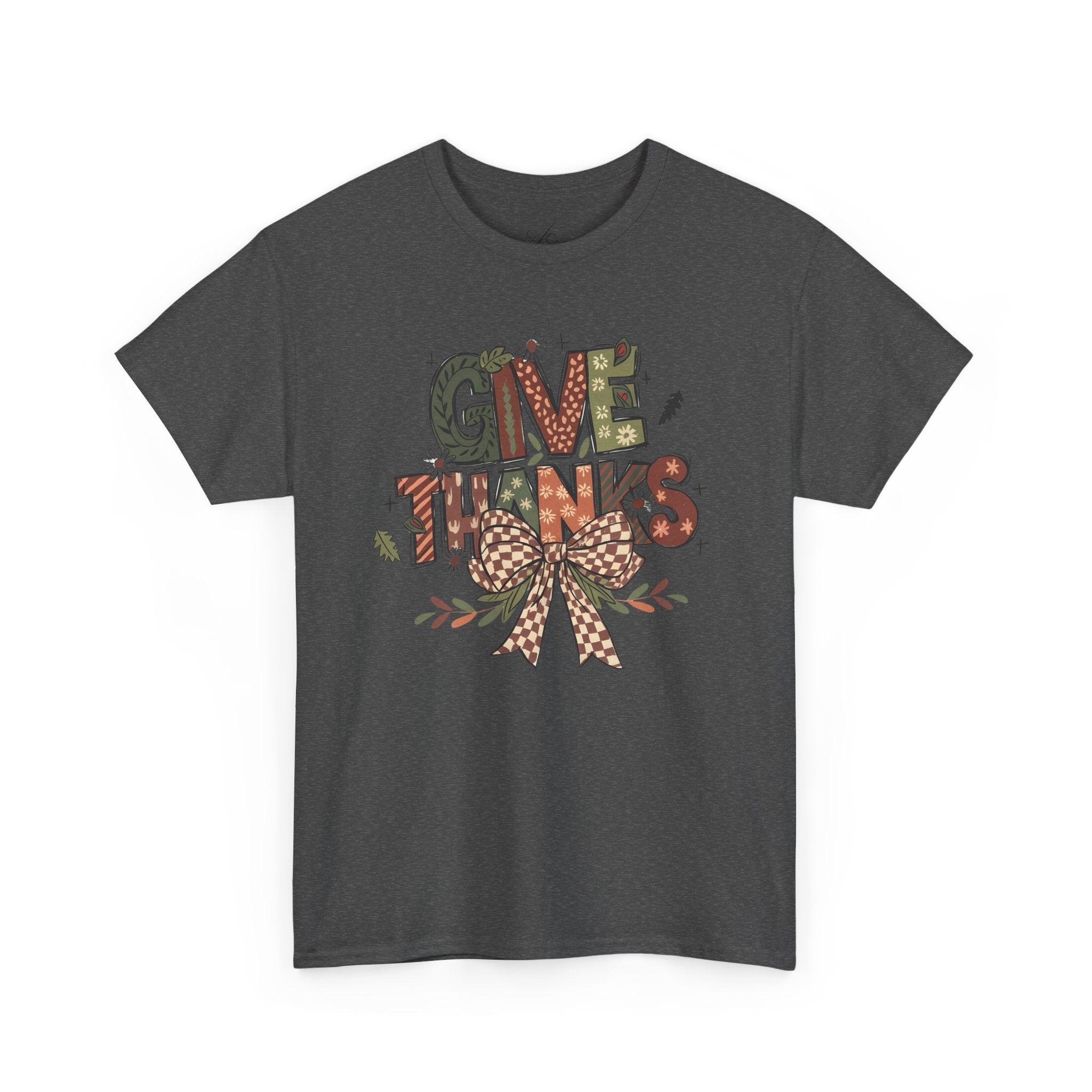 Give Thanks Tee Thanksgiving Graphic T-Shirt with Rustic Bow Design
