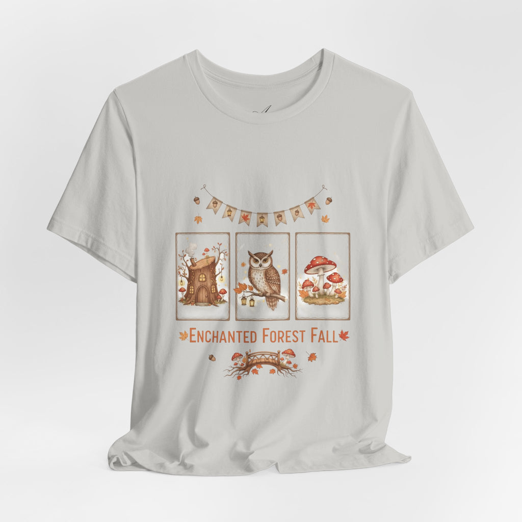 Enchanted Forest Fall Tee, Cute Owl Shirt, Autumn Graphic Tee, Nature Lover Gift, Cozy Fall Apparel, Wildlife T-Shirt, Unisex Fall Top