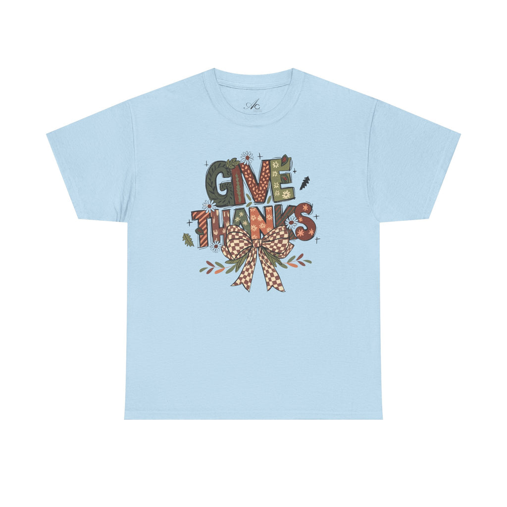 Give Thanks Tee Thanksgiving Graphic T-Shirt with Rustic Bow Design