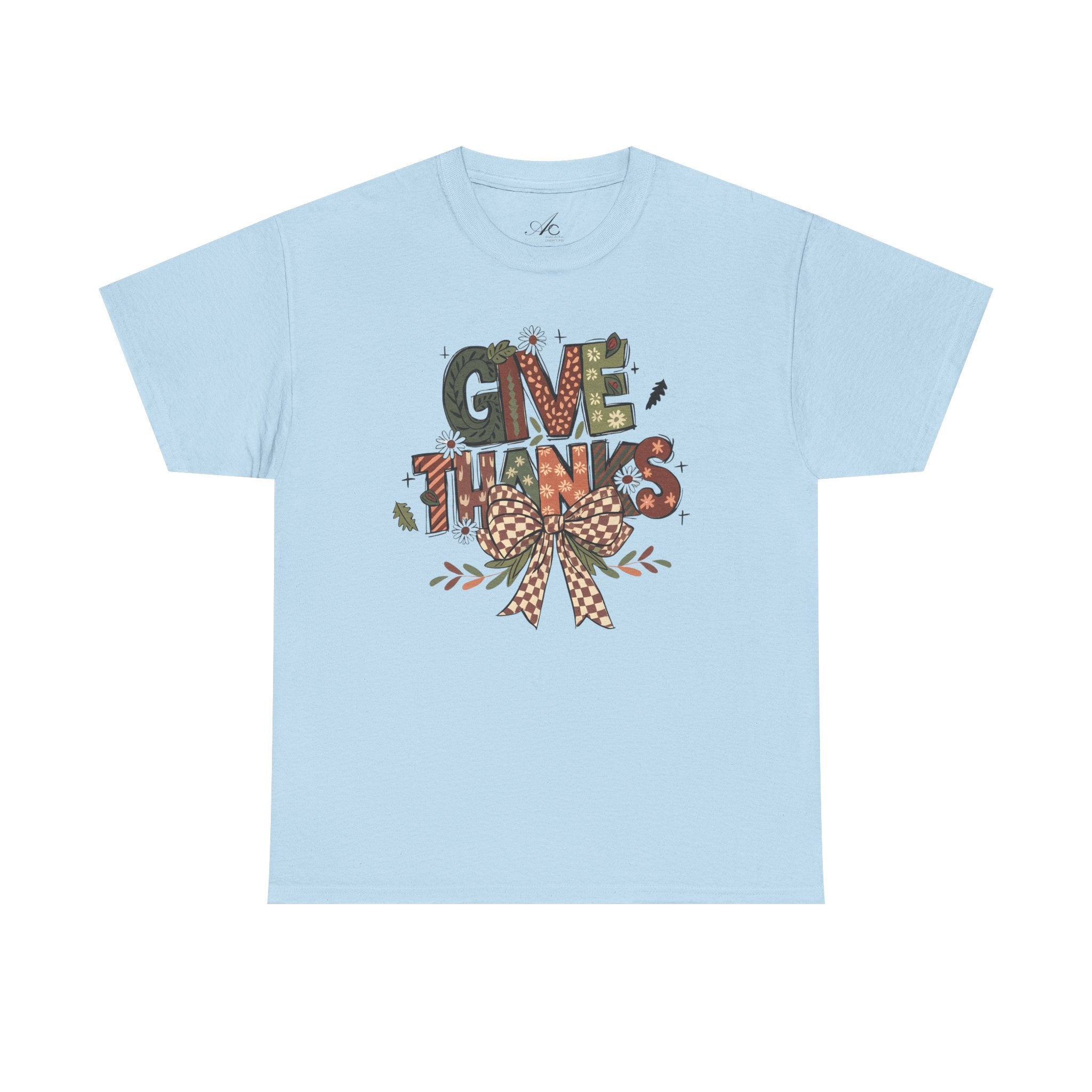 Give Thanks Tee Thanksgiving Graphic T-Shirt with Rustic Bow Design