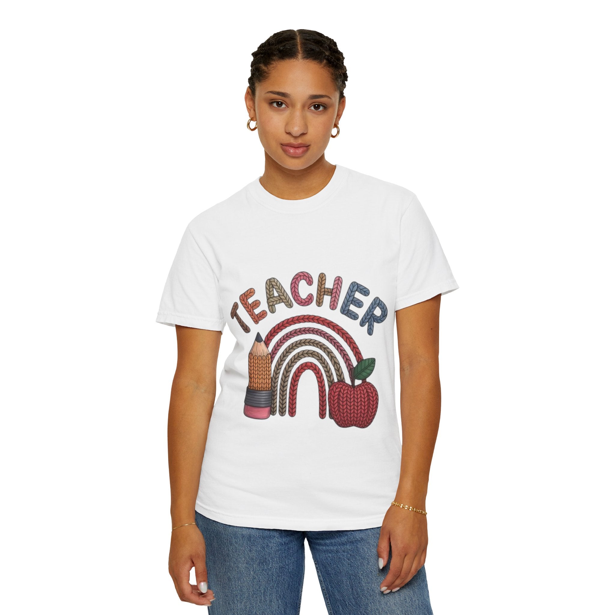 Teacher Rainbow Pencil & Apple T-Shirt — Back-to-School Gift for Educators