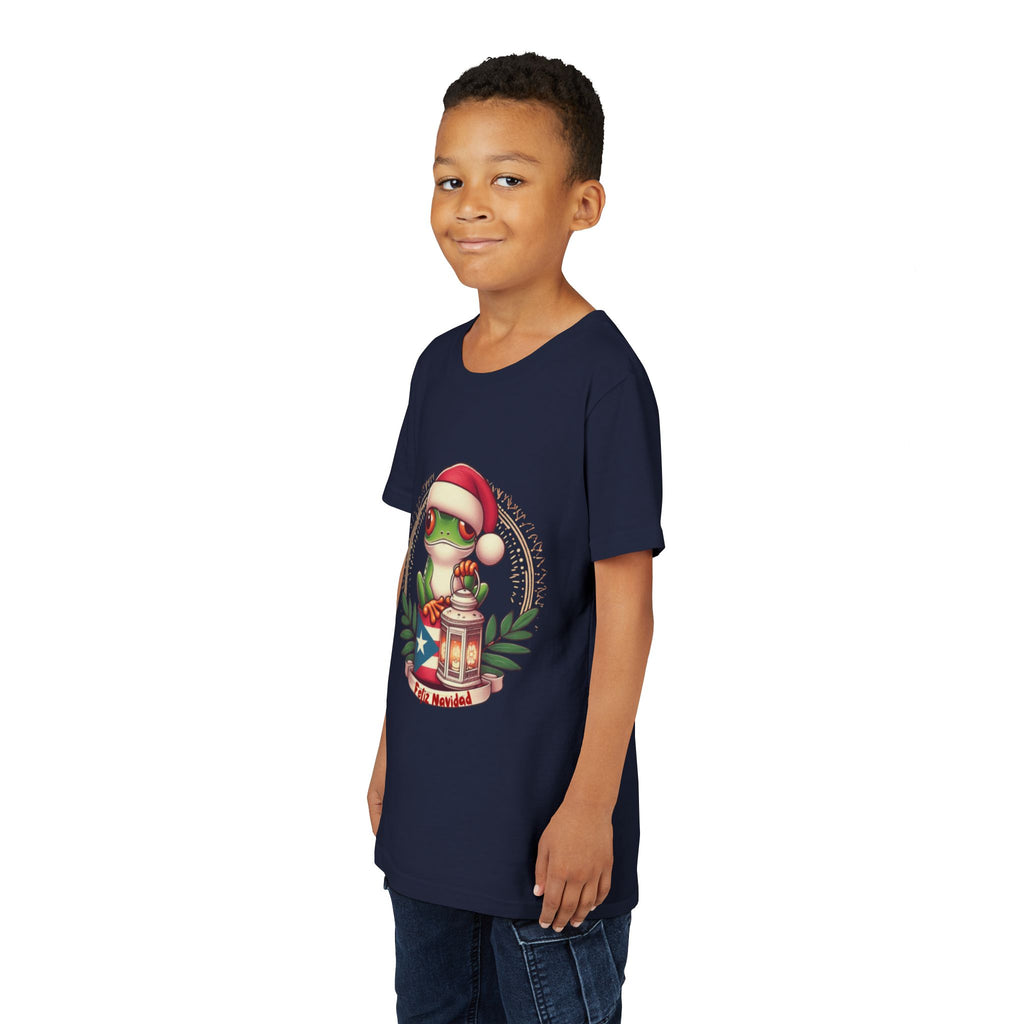 Kids Tee Cute Frog with Puerto Rican Flag & Lantern (Feliz Navidad)