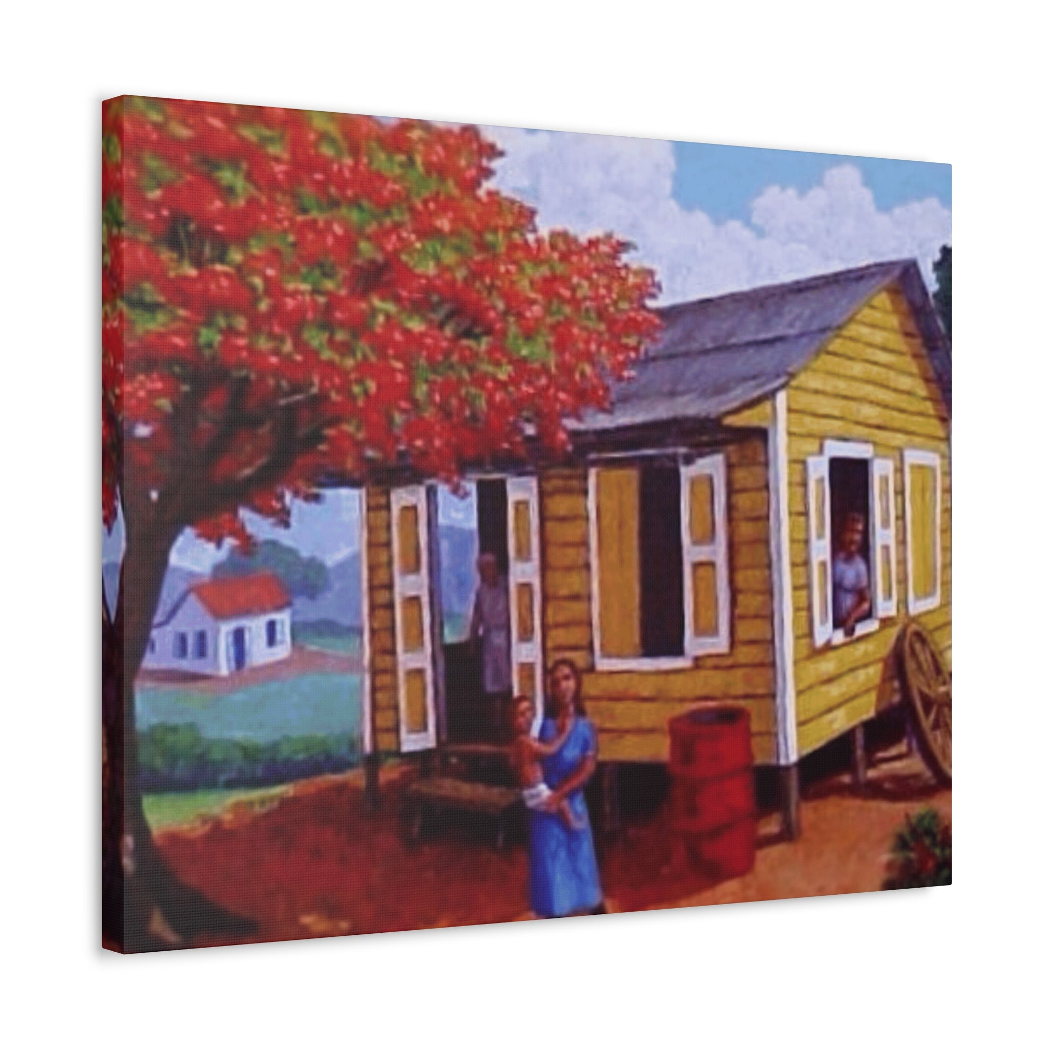 The Soul of Puerto RicoCaribbean Cottage Stretched Canvas  Tropical Village Scene Wall Art