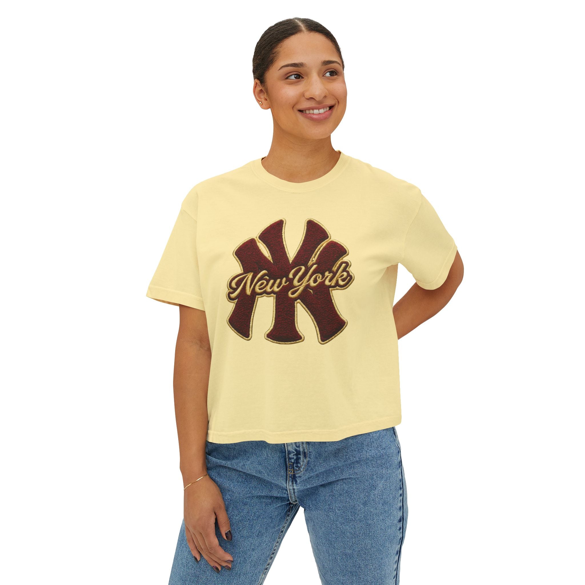 New York Script Logo Women's Boxy Tee – Vintage City Graphic T-Shirt
