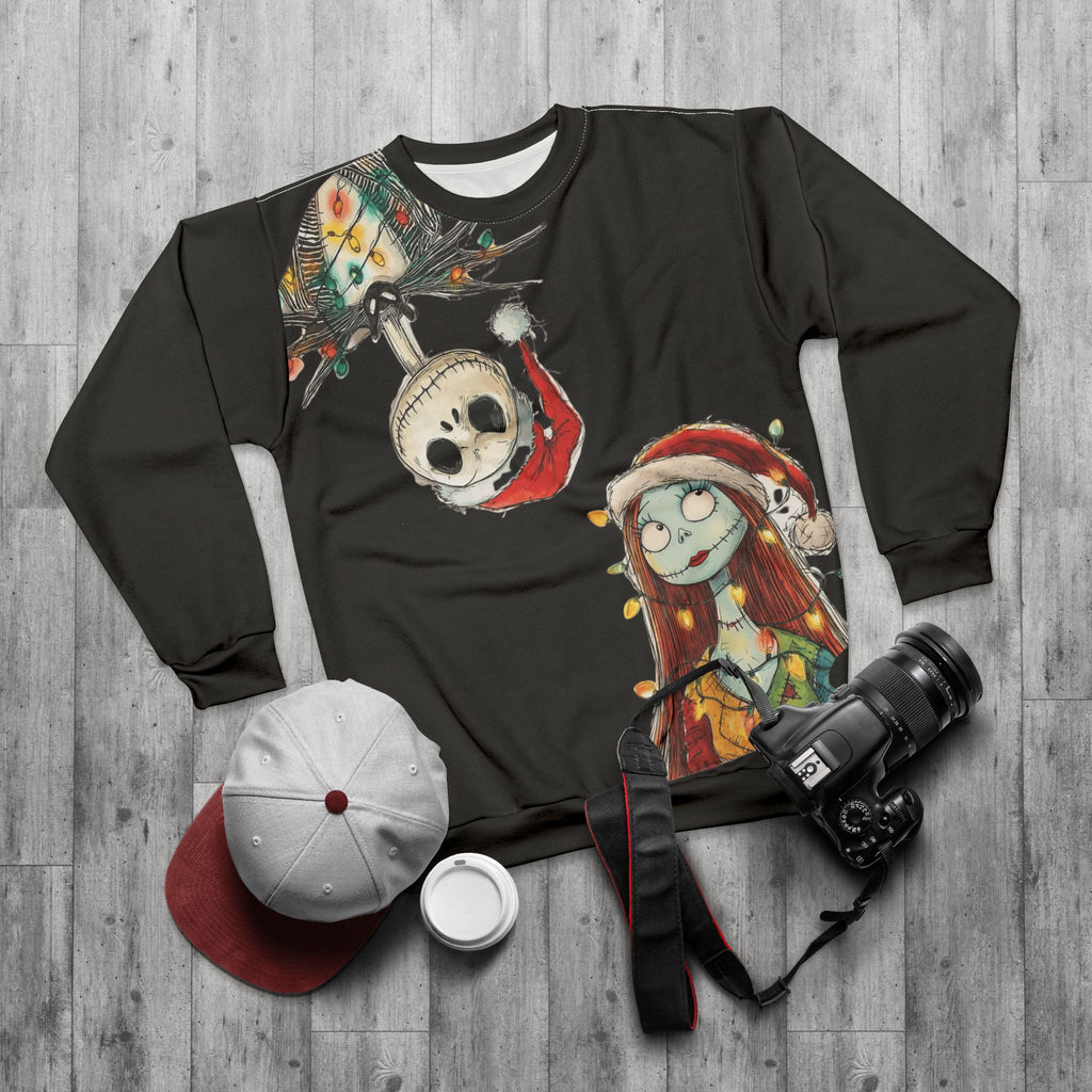 Gothic Christmas Sweatshirt — Festive Jack & Sally Holiday Crewneck cartoon-style Christmas artwork