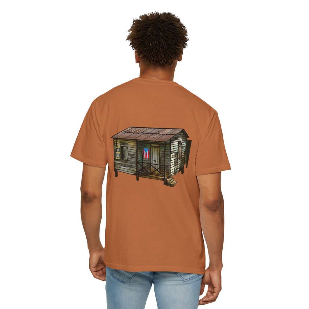 Puerto Rican Batey Cabin T-Shirt  Three Masks & Rustic House Graphic Tee Puerto Rico Navidades