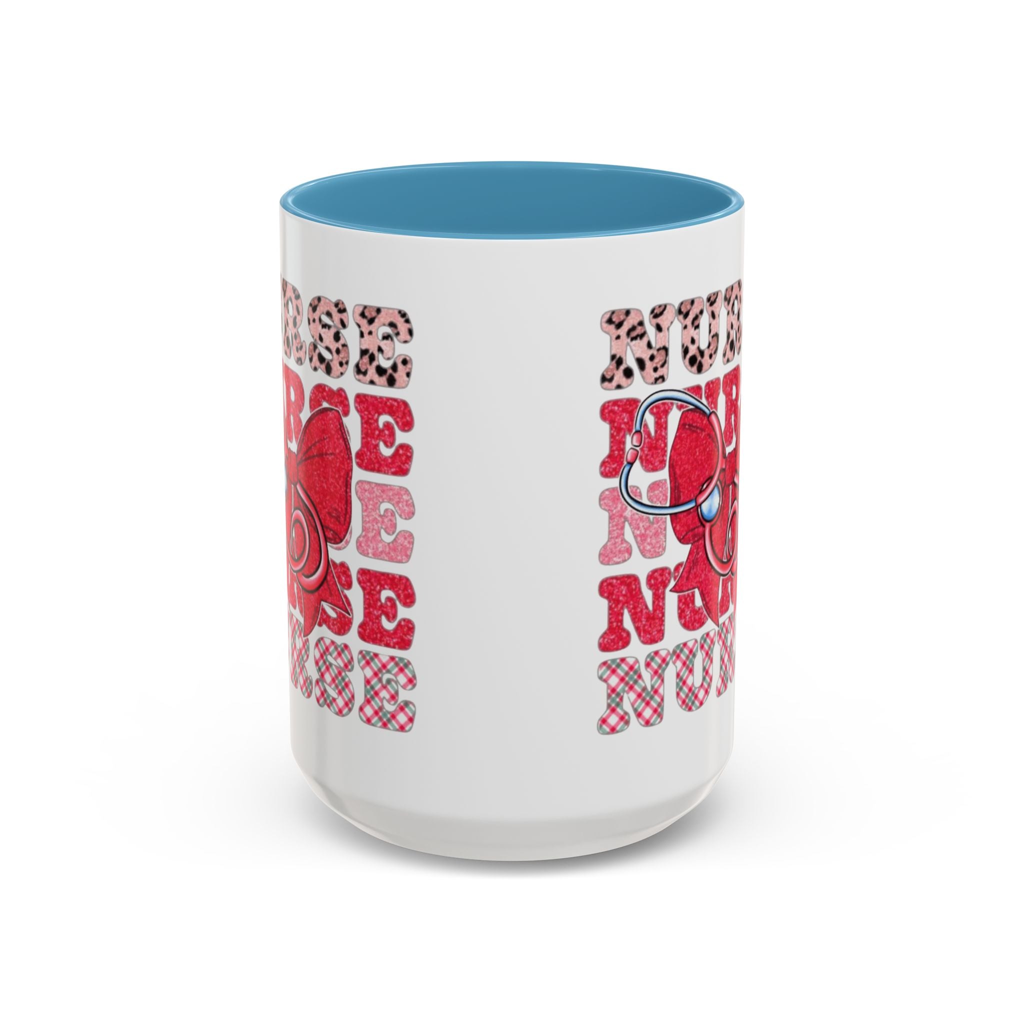 Nurse Stethoscope Bow Accent Coffee Mug — Cute Leopard & Plaid Healthcare Gift (11/15oz) Medical Christmas Mug
