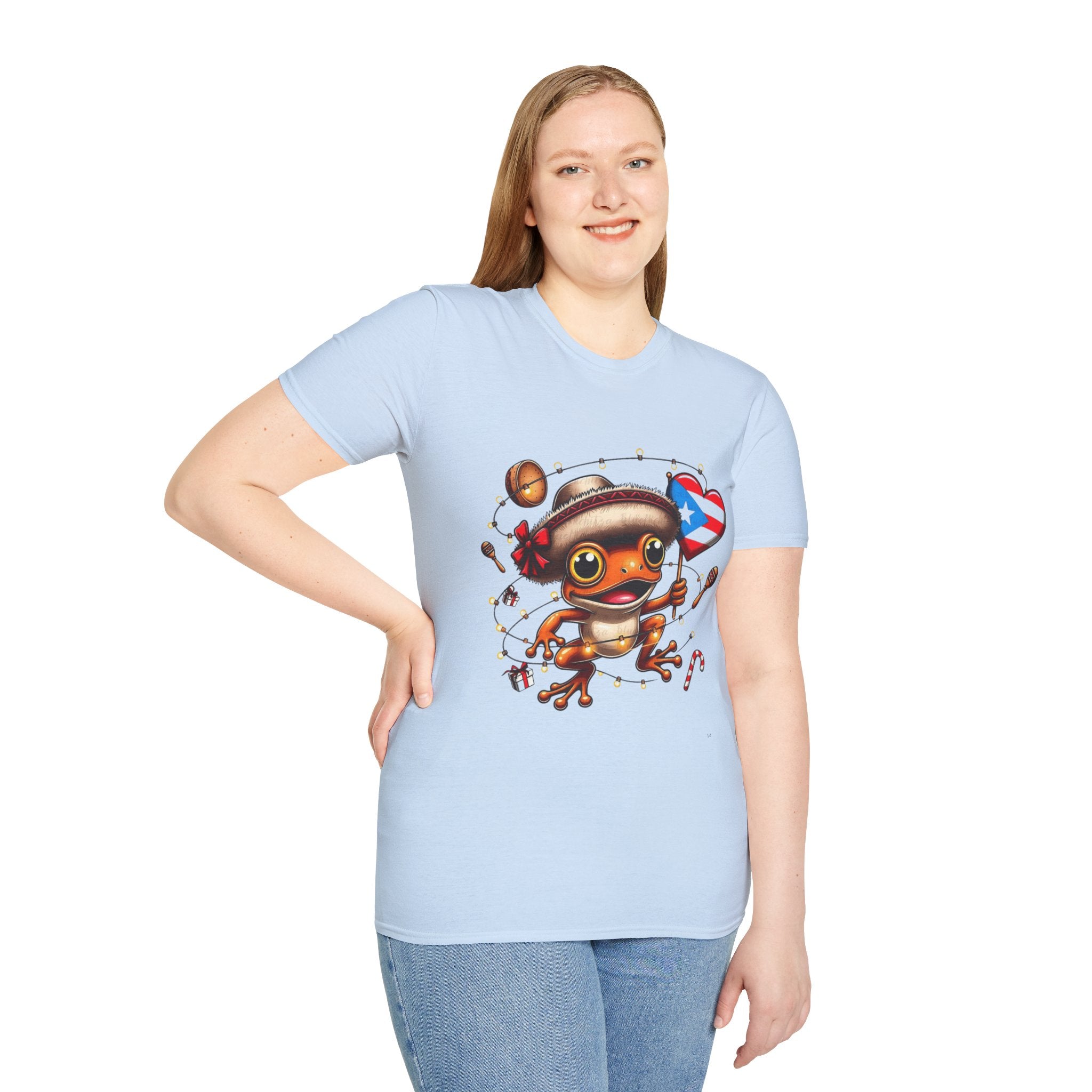 Puerto Rico Frog Holiday T-Shirt  Cute Coquí with Flag Heart (Christmas) Puerto Rico Navidades