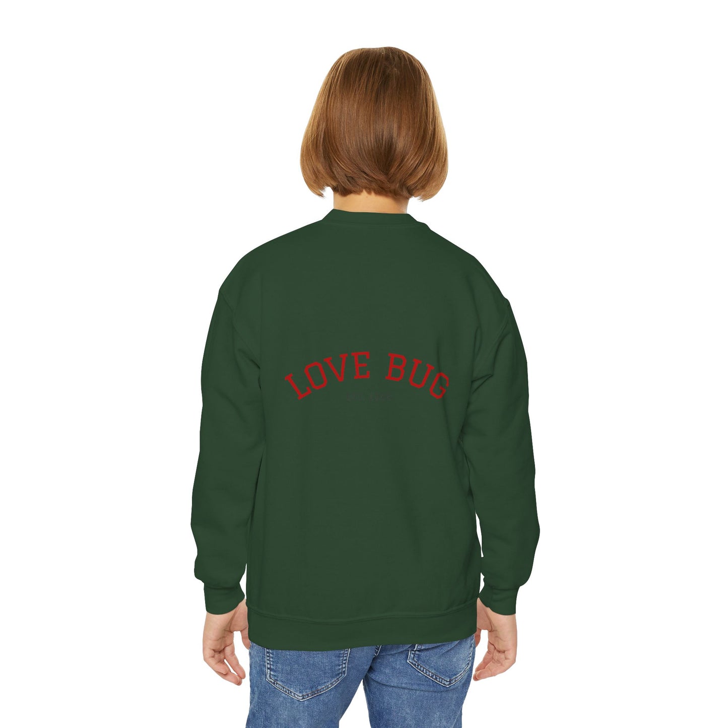 Youth Sweatshirt  Cute Girl with Heart Shower "Love Bug" Crewneck