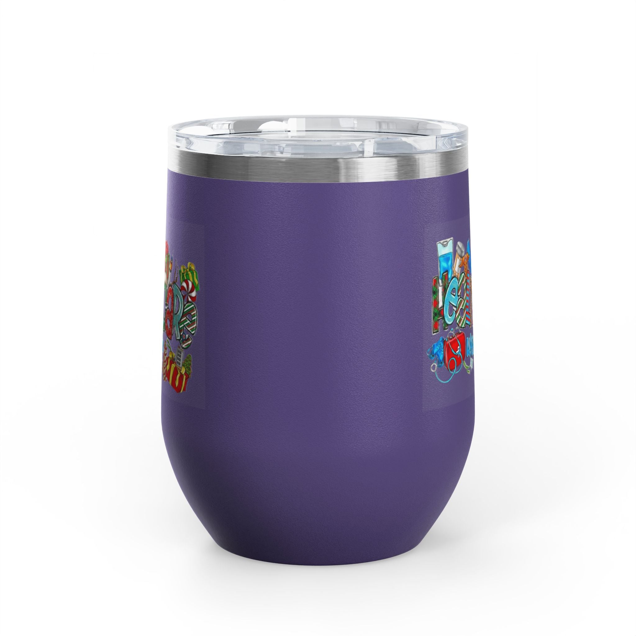 Healthcare Worker 12oz Wine Tumbler — Colorful Holiday Medical Staff Gift Medical Christmas Mug