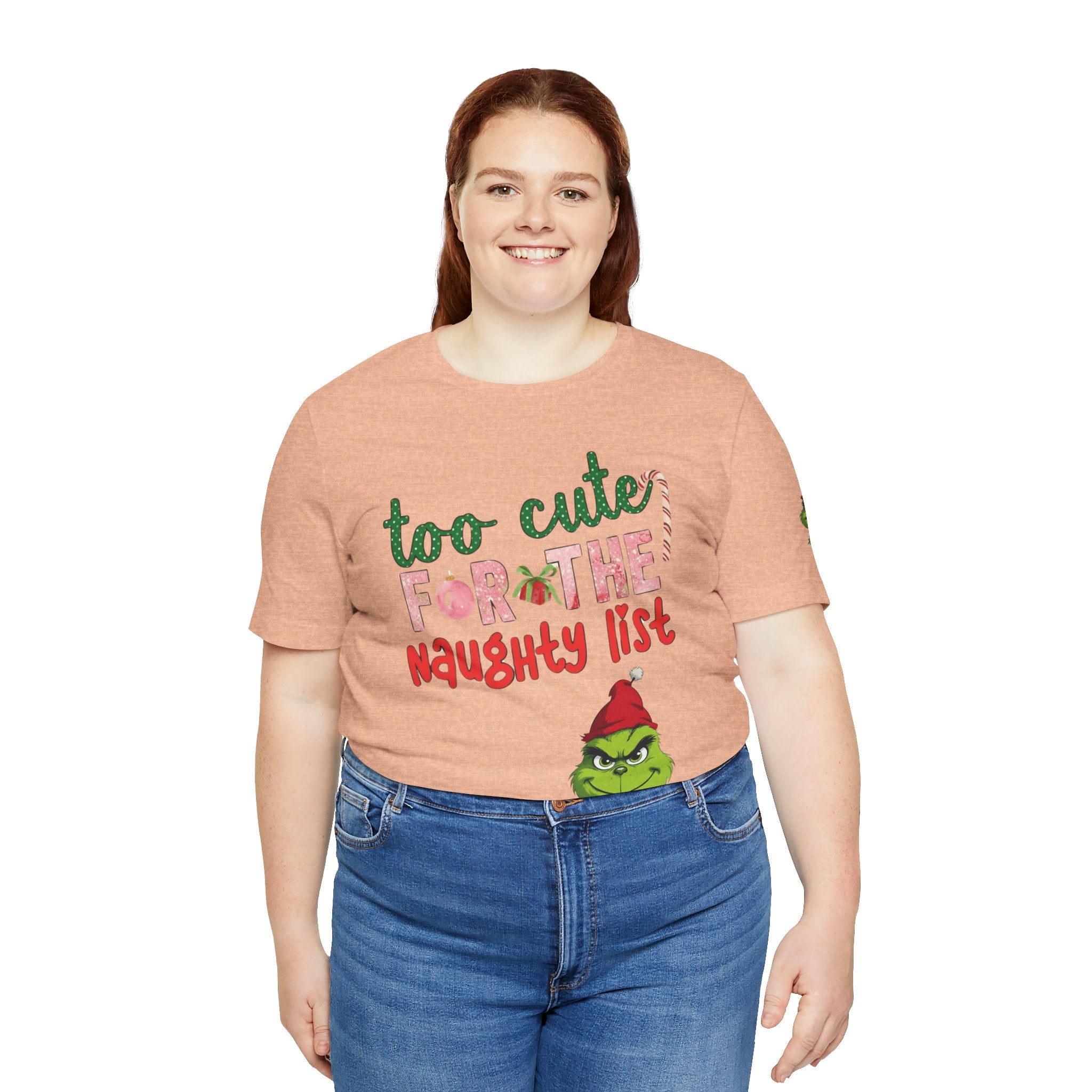 Christmas T-Shirts and Sweatshirts Collection Cute Grinch Holiday Tee 'Too Cute for the Naughty List' Unisex Jersey T-Shirt