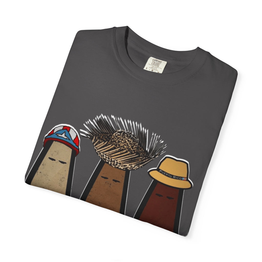 Puerto Rican Batey Cabin T-Shirt  Three Masks & Rustic House Graphic Tee Puerto Rico Navidades