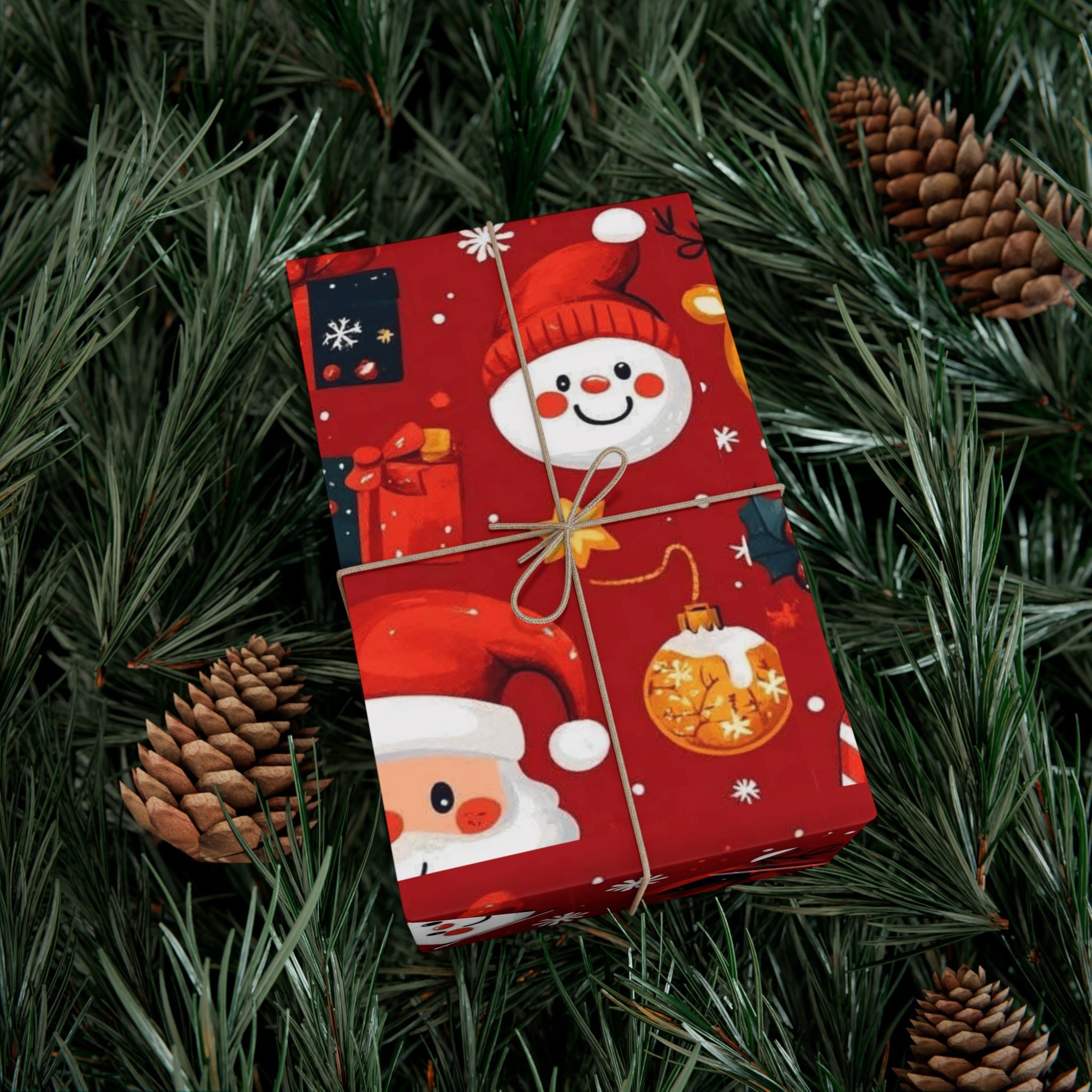 Christmas Wrapping Paper - Santa, Snowman & Reindeer Holiday Gift Wrap Festive Wrapping Paper