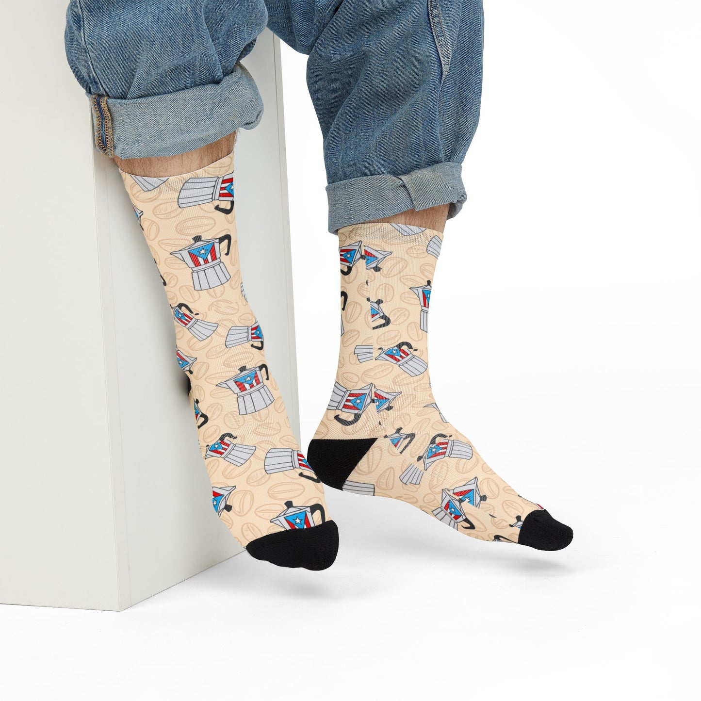 Coffee Moka Pot Crew Socks — Cute Espresso Patterned Sublimation Socks