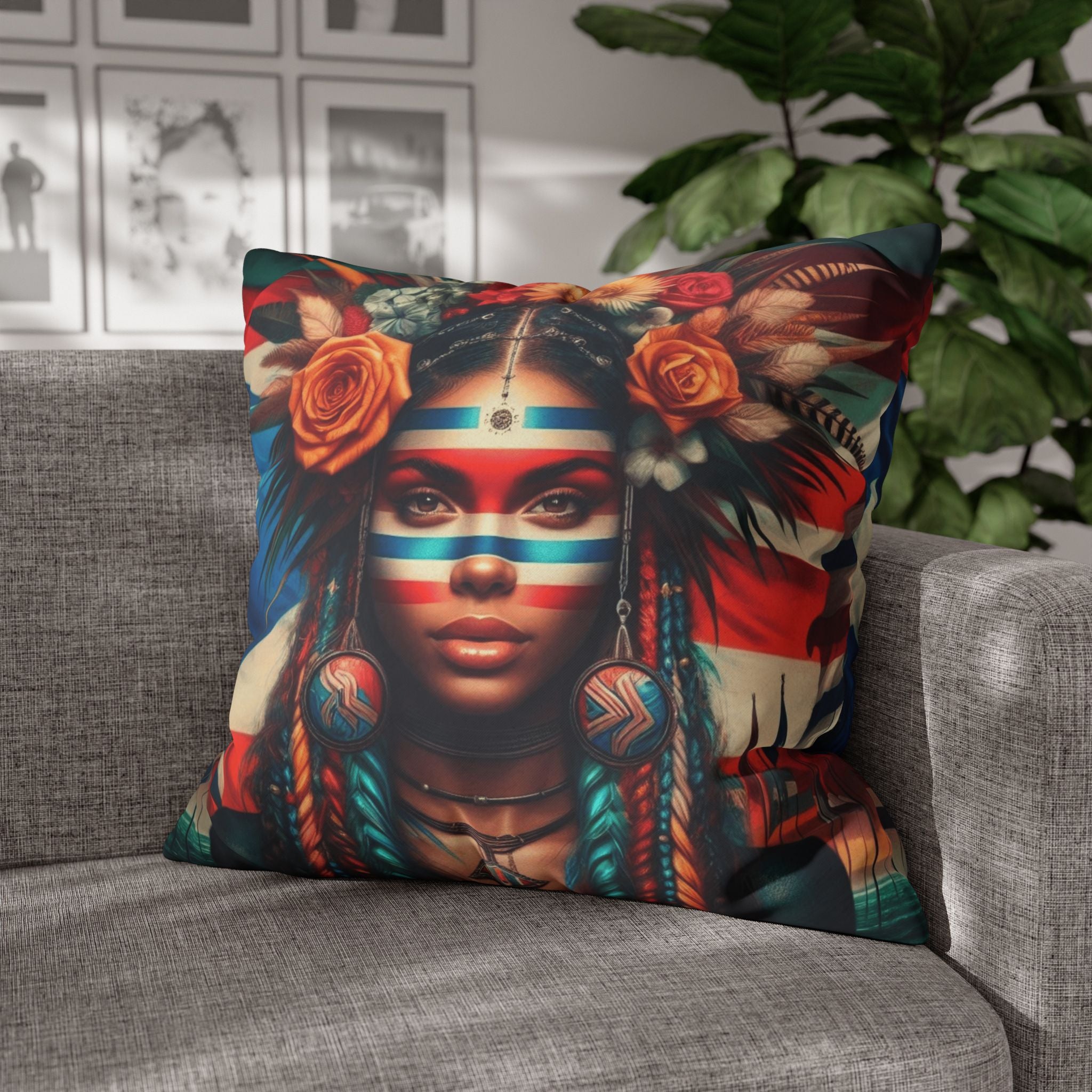 Tribal Goddess Decorative Pillow Puerto Rico Culture Pillow