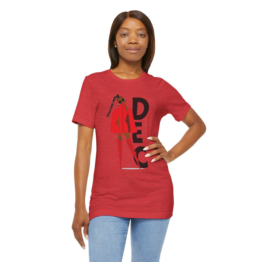 December Fashion Tee  Red Coat Model Graphic Shirt