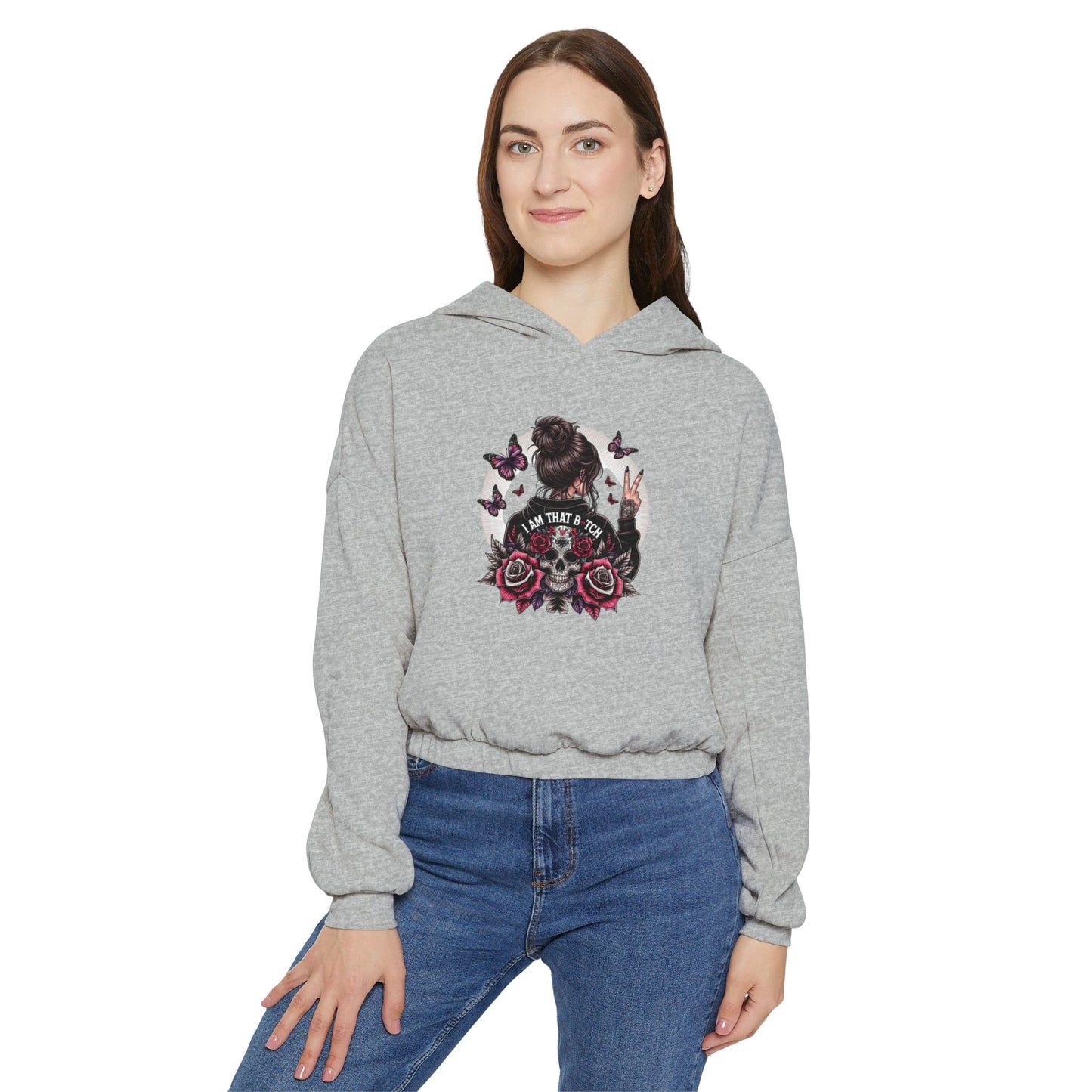 Too Cool to Be Cold” Funny SweaterStylish Women's Cinched Bottom Hoodie with Floral Design, Cozy Hoodie, Casual Fashion, Gift for Her, Everyday Wear