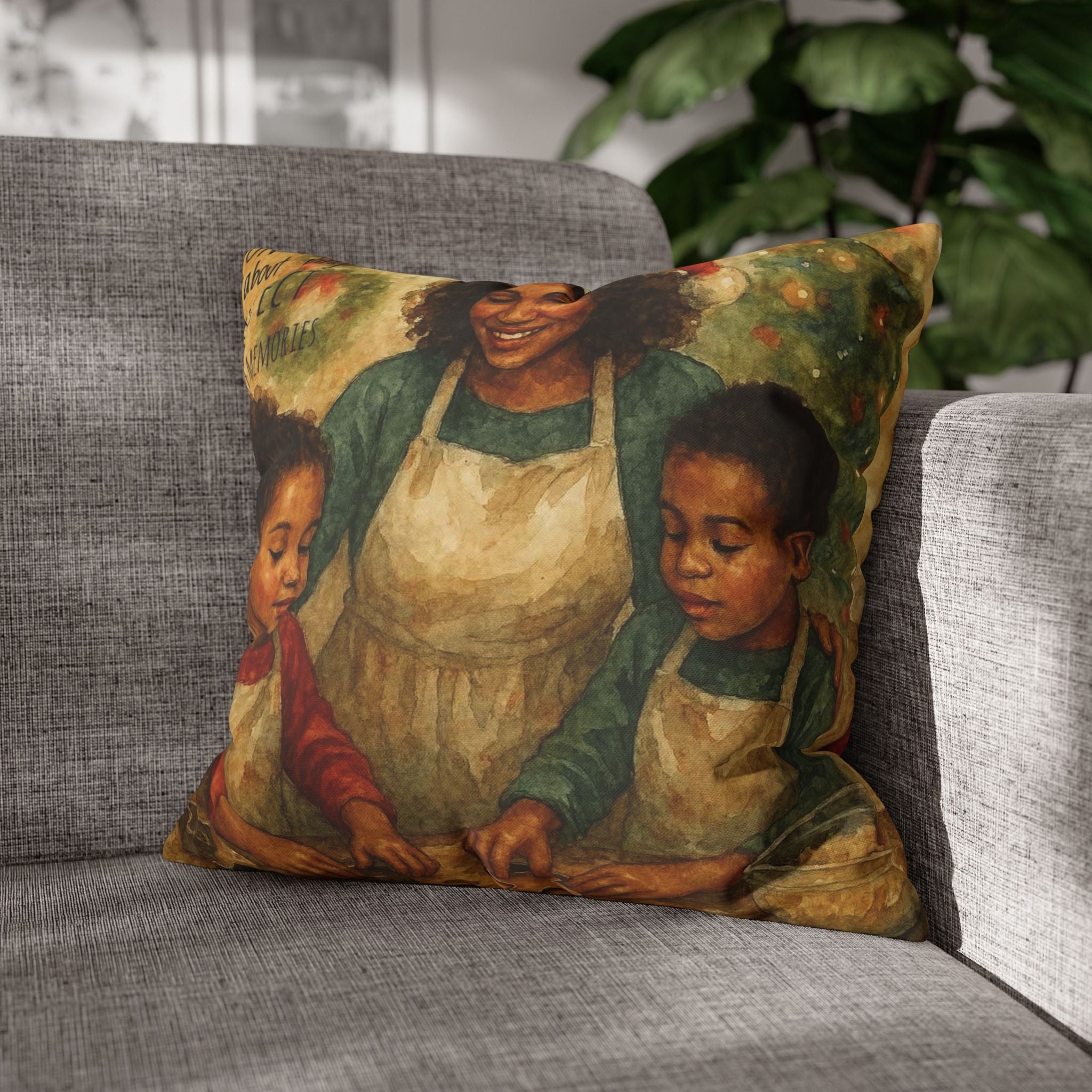 Holiday Baking Family Pillowcase — Square Decorative Throw Pillow