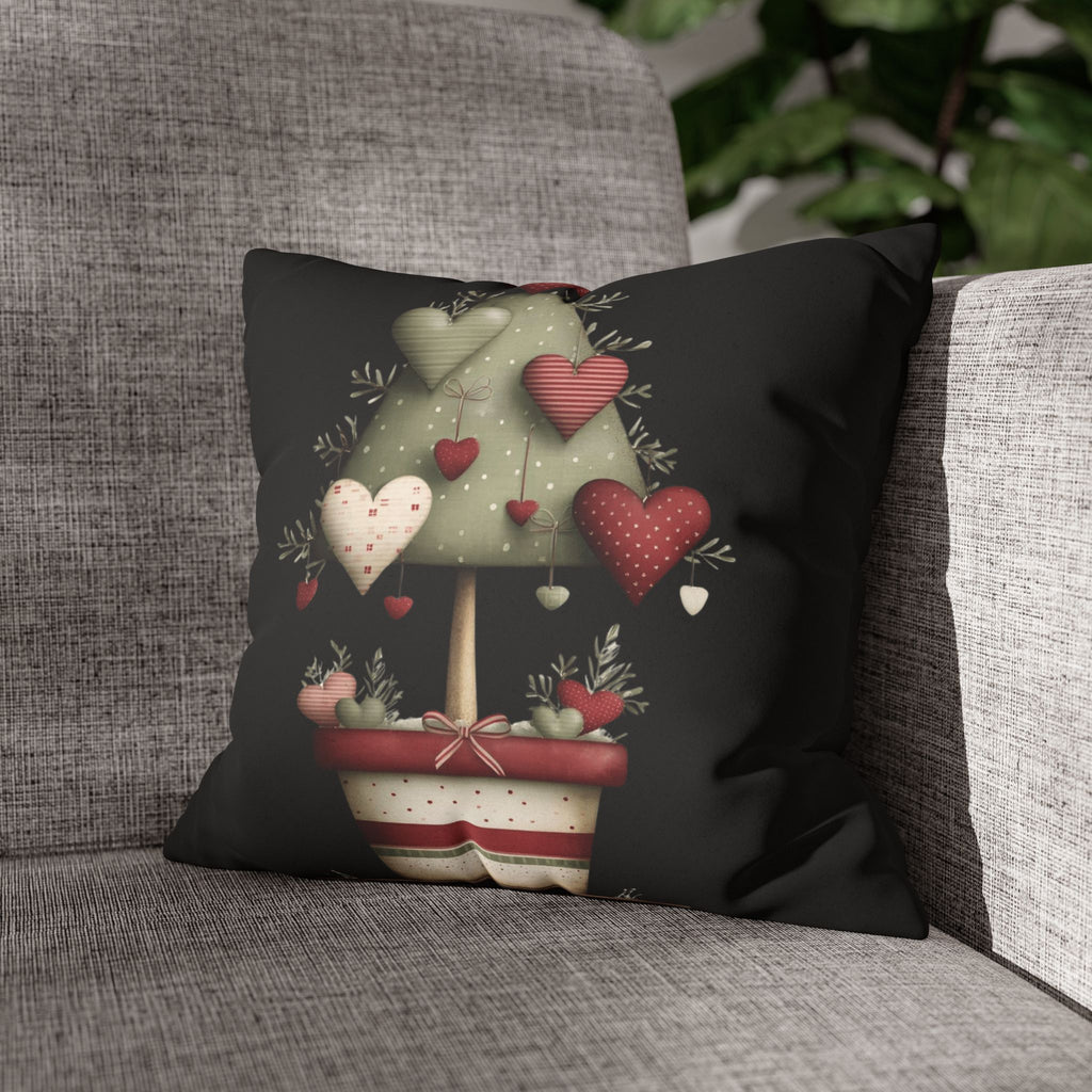 Valentine Heart Topiary Faux Suede Pillowcase CHRISTMAS PILLOW DÉCOR