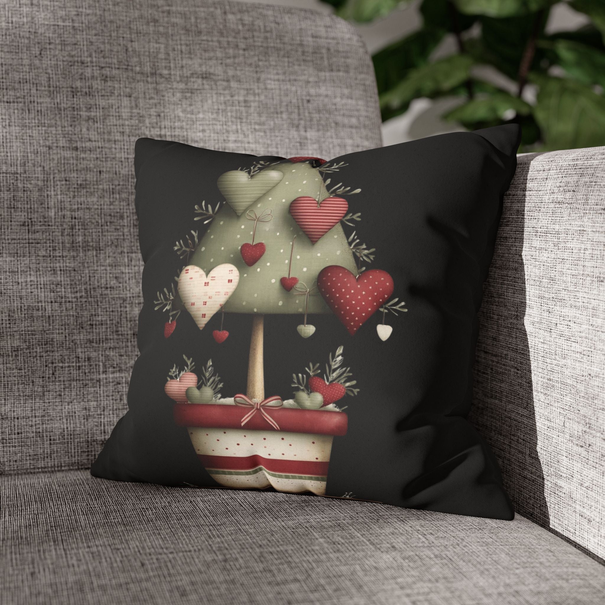 Valentine Heart Topiary Faux Suede Pillowcase CHRISTMAS PILLOW DÉCOR