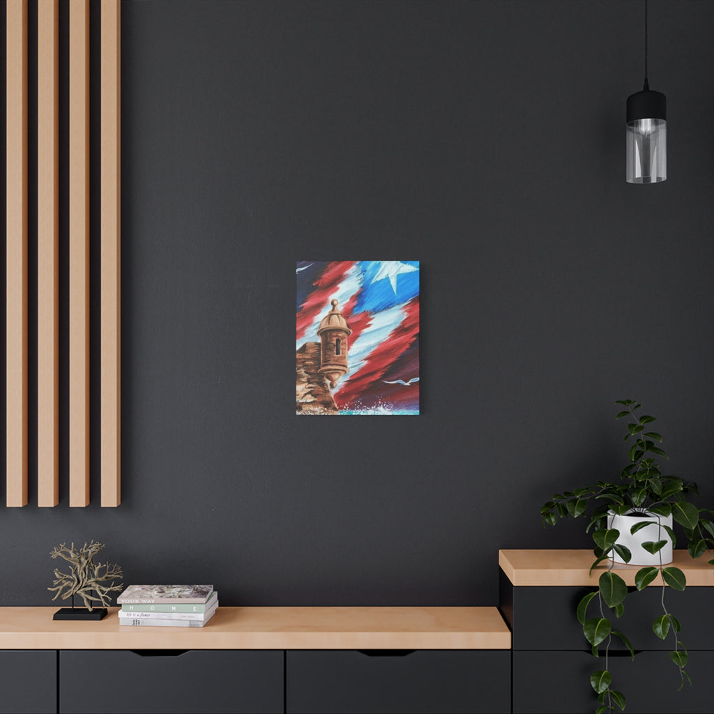 Patriotic Castillo Canvas Wall Art – Puerto Rico Flag Coastal Fortress Print