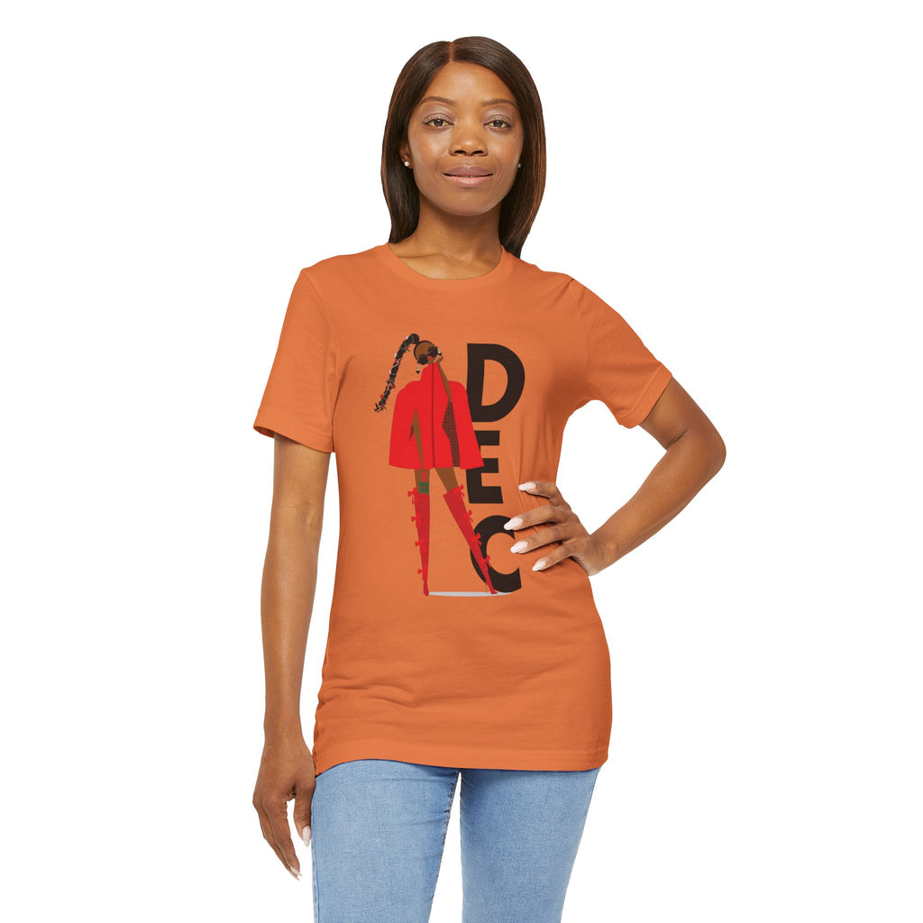 December Fashion Tee  Red Coat Model Graphic Shirt