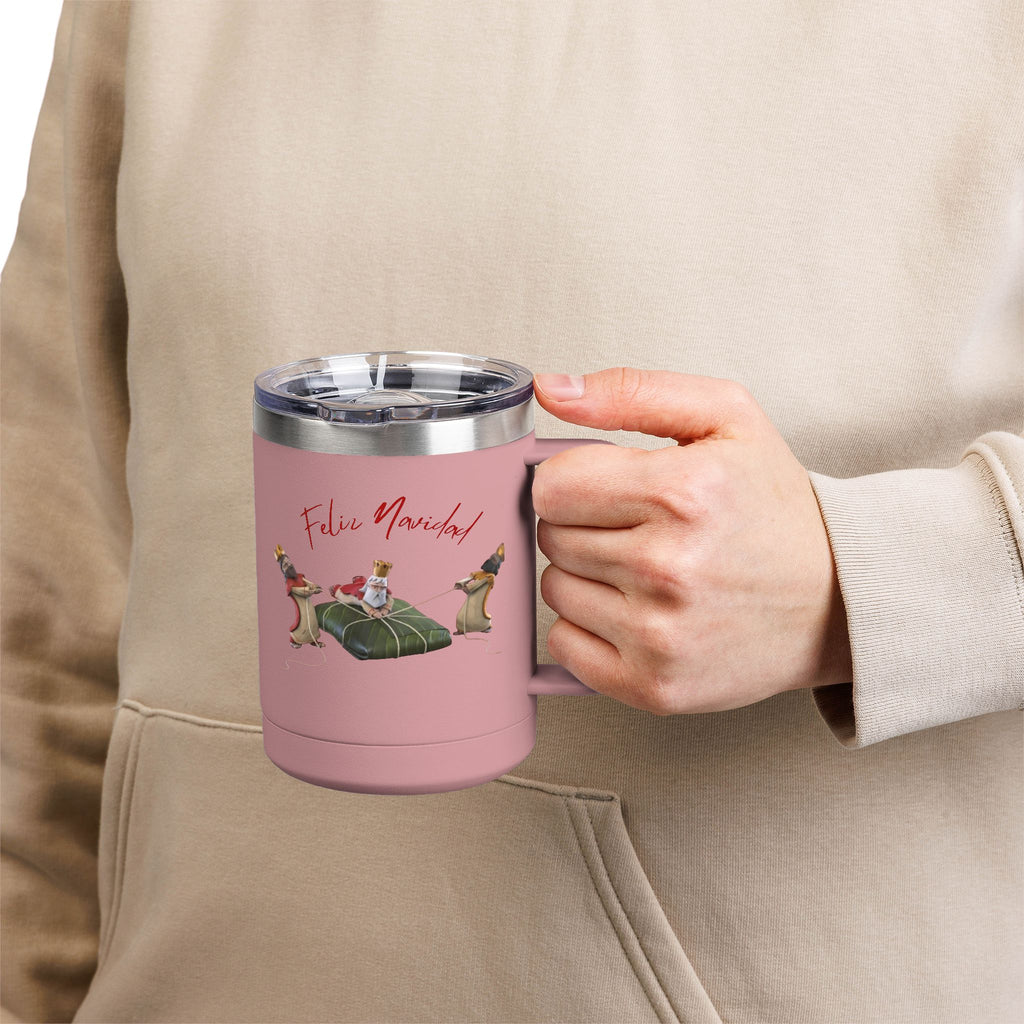 3 KINGS Holiday Travel Tumbler — 'Feliz Navidad' Dachshund Santa Design Coffee Cup for Fun Celebrations