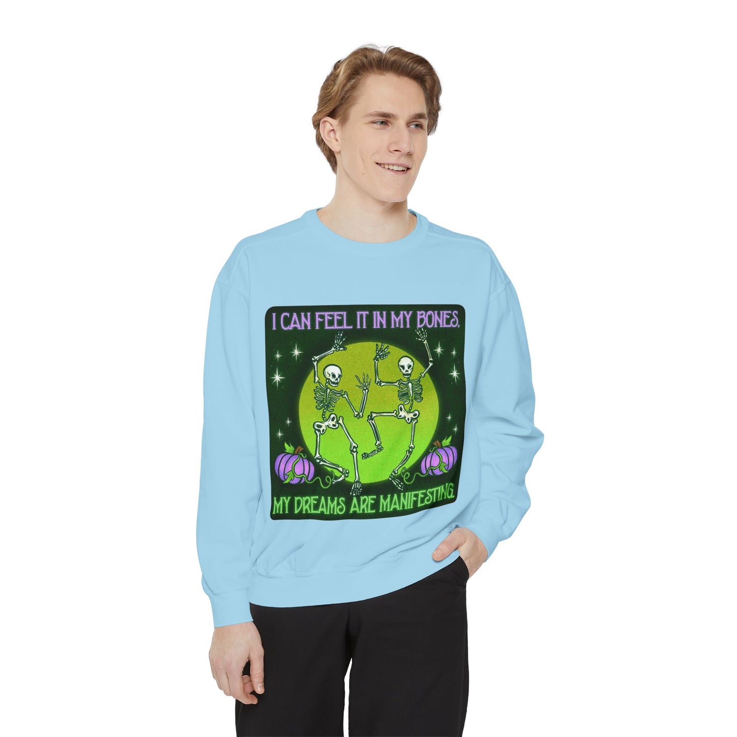 Spooky Manifesting Sweatshirt, Unisex Skeleton Pullover, Halloween Apparel, Cozy Fall Fashion, Casual Trendy Top, Unique Gift