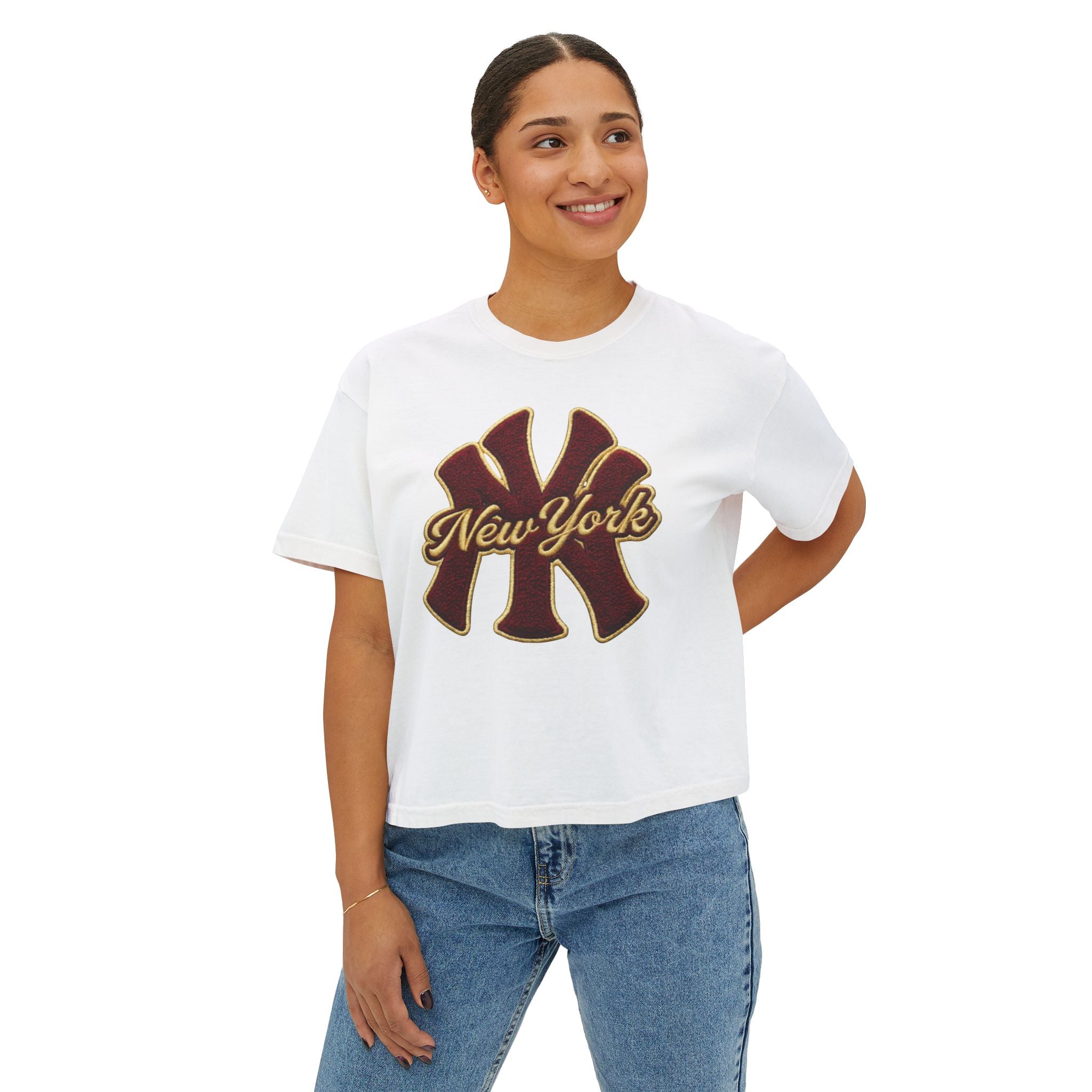 New York Script Logo Women's Boxy Tee – Vintage City Graphic T-Shirt