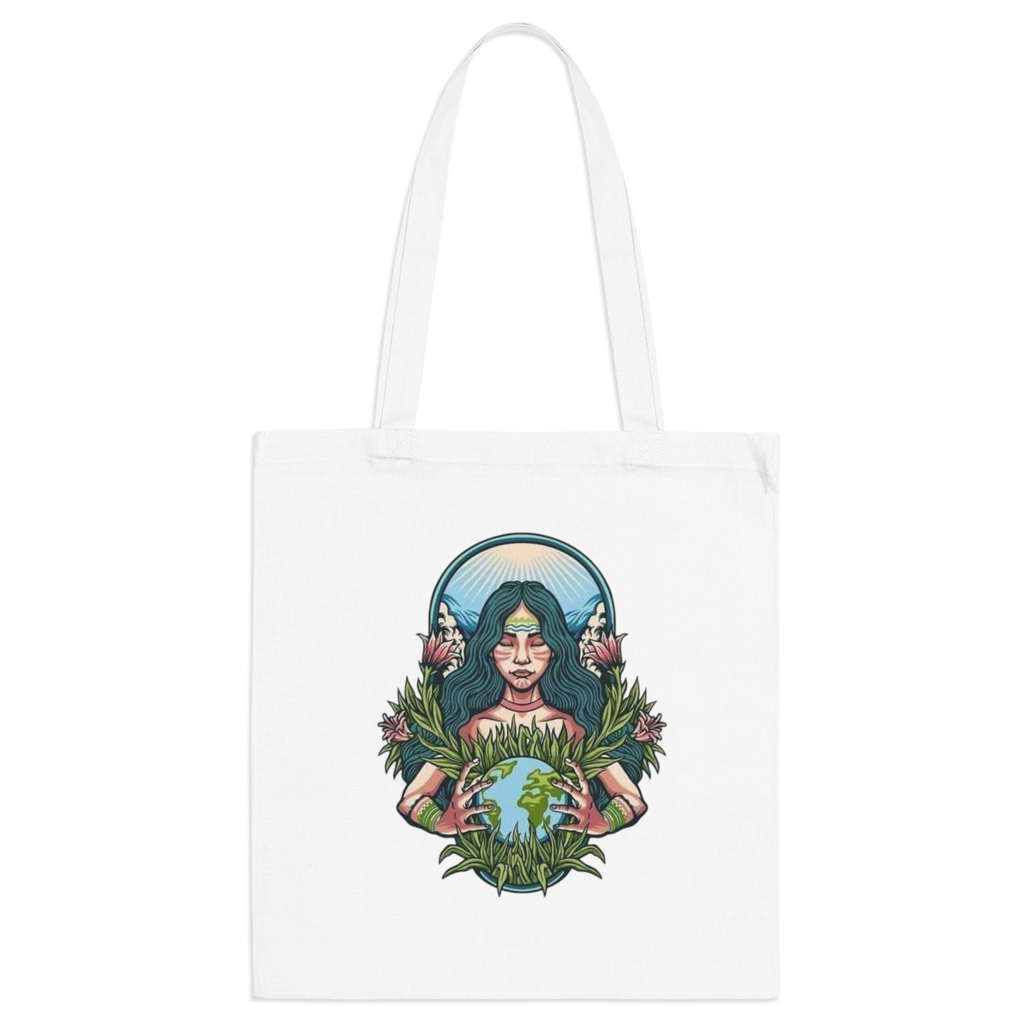 Nature Lover's Illustrated Tote Bag, Eco-Friendly Shopping Bag, Gift for Her, Boho Style, Earth Day Bag, Tote for Vegans