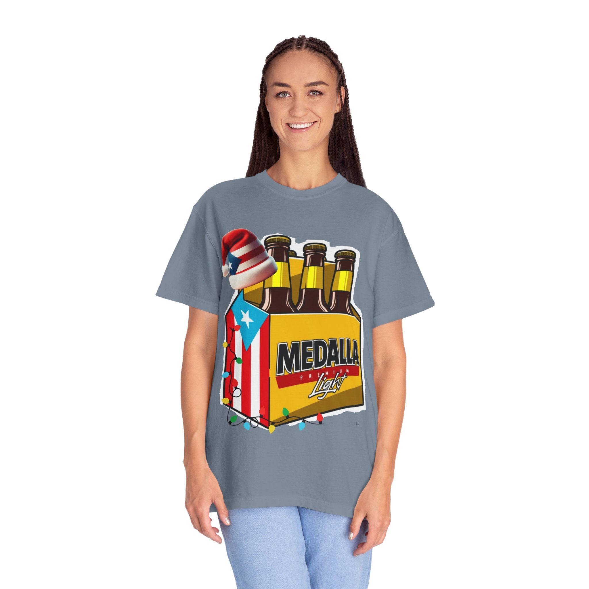 Medalla Light Beer T-Shirt  Navidad Boricua Holiday Tee Puerto Rico’s Navidades