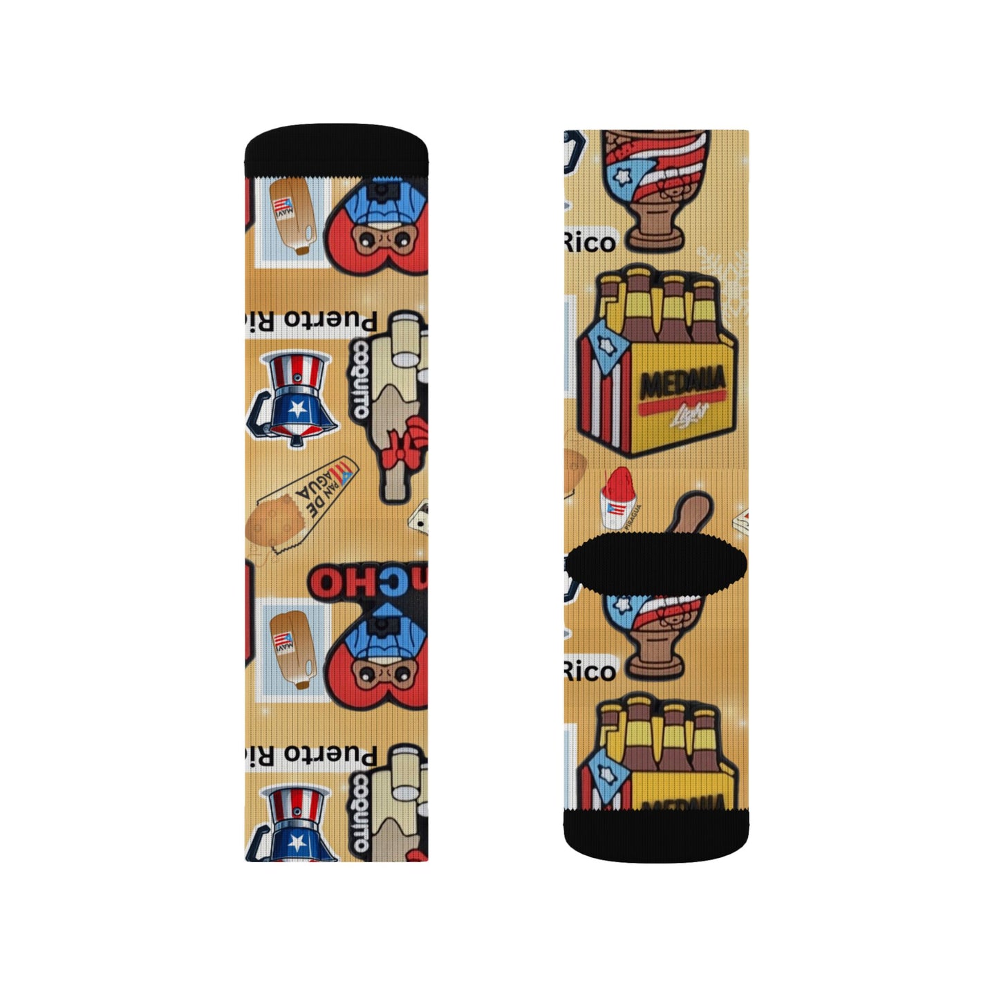 Puerto Rico Graphic Socks  Cute Island Icons Sublimation Crew Socks