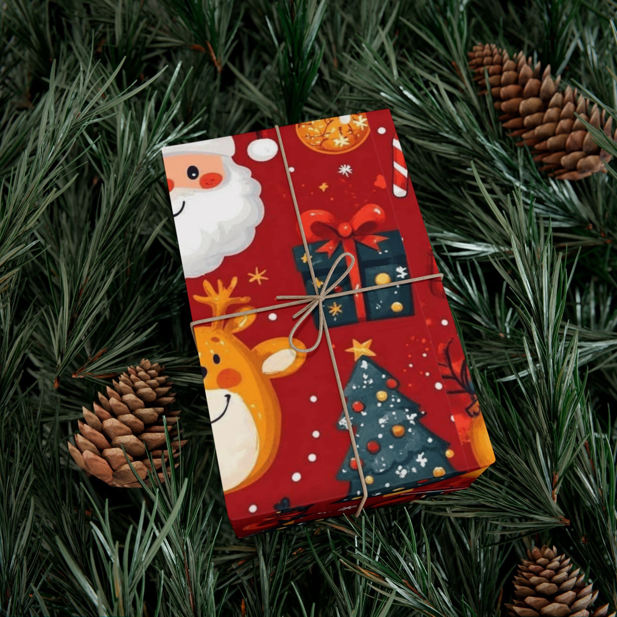 Christmas Wrapping Paper - Santa, Snowman & Reindeer Holiday Gift Wrap Festive Wrapping Paper