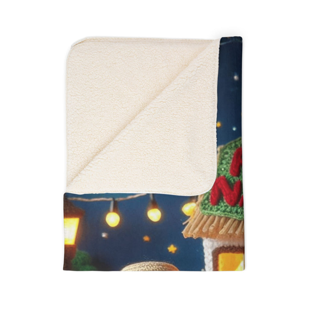 Feliz Navidad Fleece Sherpa Blanket — Festive Mexican Carolers Holiday Throw Puerto Rico Design Blanket